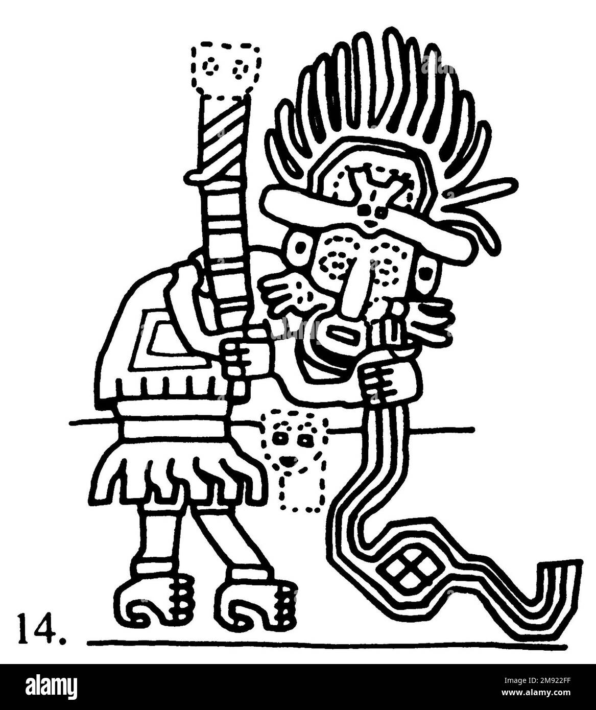 Manto ('il tessuto Paracas') Nasca. Mantella ('The Paracas Textile'), 100-300 C.E. Cotone, fibra camelide, 24 5/8 x 58 11/16 poll. (62,5 x 149 cm). Questo mantello, o mantello, straordinariamente complesso, è uno dei tessuti andini più rinomati al mondo. Era molto probabilmente usato come oggetto cerimoniale. Le novanta figure che decorano il confine, create dalla lavorazione ad aghi, sono state interpretate come un microcosmo di vita sulla costa meridionale del Perù duemila anni fa, con particolare attenzione all’agricoltura. Molte delle immagini illustrano la flora e la fauna autoctone e le piante coltivate. Figure in costume Foto Stock