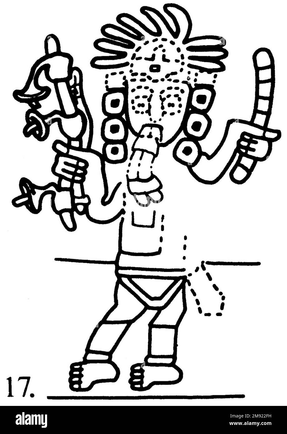 Manto ('il tessuto Paracas') Nasca. Mantella ('The Paracas Textile'), 100-300 C.E. Cotone, fibra camelide, 24 5/8 x 58 11/16 poll. (62,5 x 149 cm). Questo mantello, o mantello, straordinariamente complesso, è uno dei tessuti andini più rinomati al mondo. Era molto probabilmente usato come oggetto cerimoniale. Le novanta figure che decorano il confine, create dalla lavorazione ad aghi, sono state interpretate come un microcosmo di vita sulla costa meridionale del Perù duemila anni fa, con particolare attenzione all’agricoltura. Molte delle immagini illustrano la flora e la fauna autoctone e le piante coltivate. Figure in costume Foto Stock