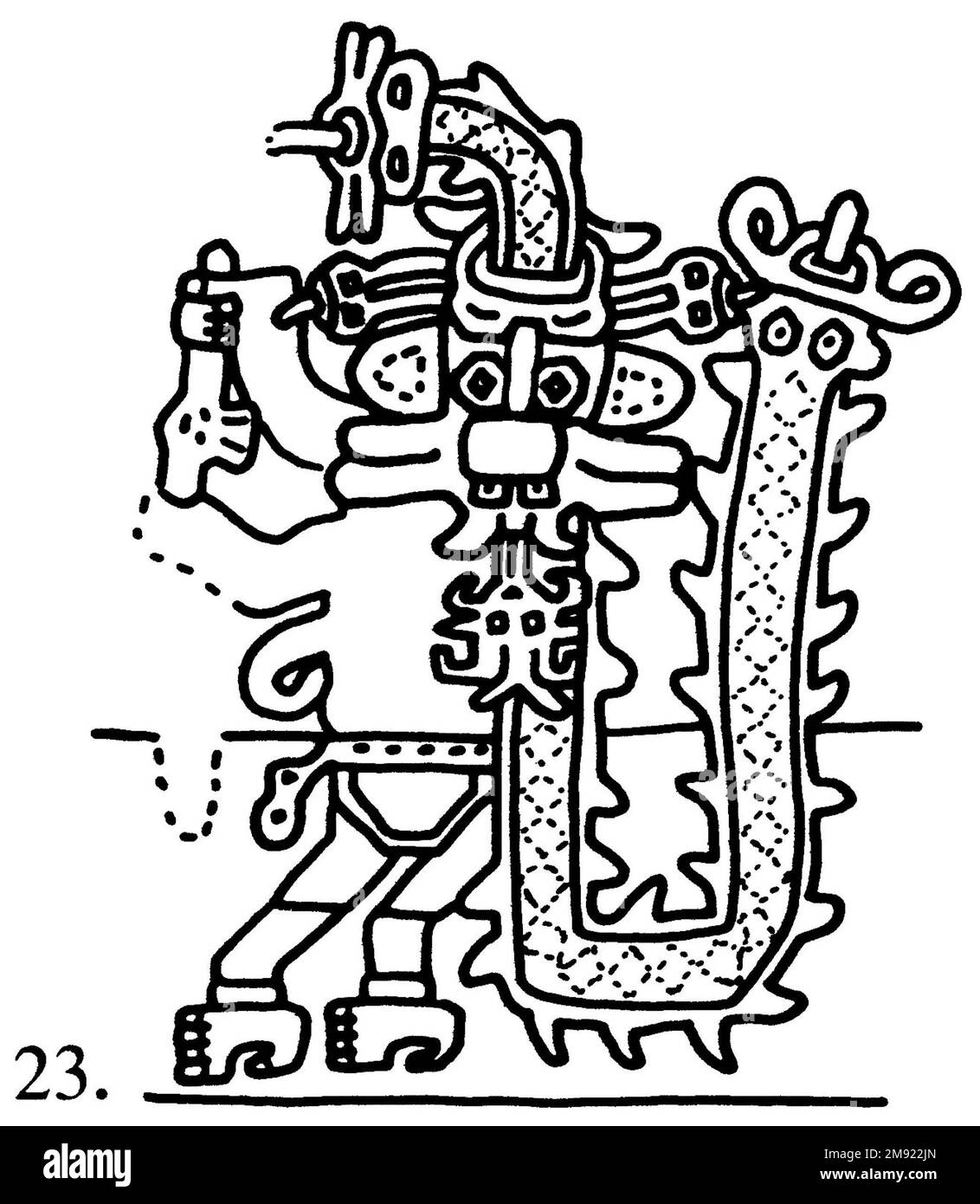 Manto ('il tessuto Paracas') Nasca. Mantella ('The Paracas Textile'), 100-300 C.E. Cotone, fibra camelide, 24 5/8 x 58 11/16 poll. (62,5 x 149 cm). Questo mantello, o mantello, straordinariamente complesso, è uno dei tessuti andini più rinomati al mondo. Era molto probabilmente usato come oggetto cerimoniale. Le novanta figure che decorano il confine, create dalla lavorazione ad aghi, sono state interpretate come un microcosmo di vita sulla costa meridionale del Perù duemila anni fa, con particolare attenzione all’agricoltura. Molte delle immagini illustrano la flora e la fauna autoctone e le piante coltivate. Figure in costume Foto Stock