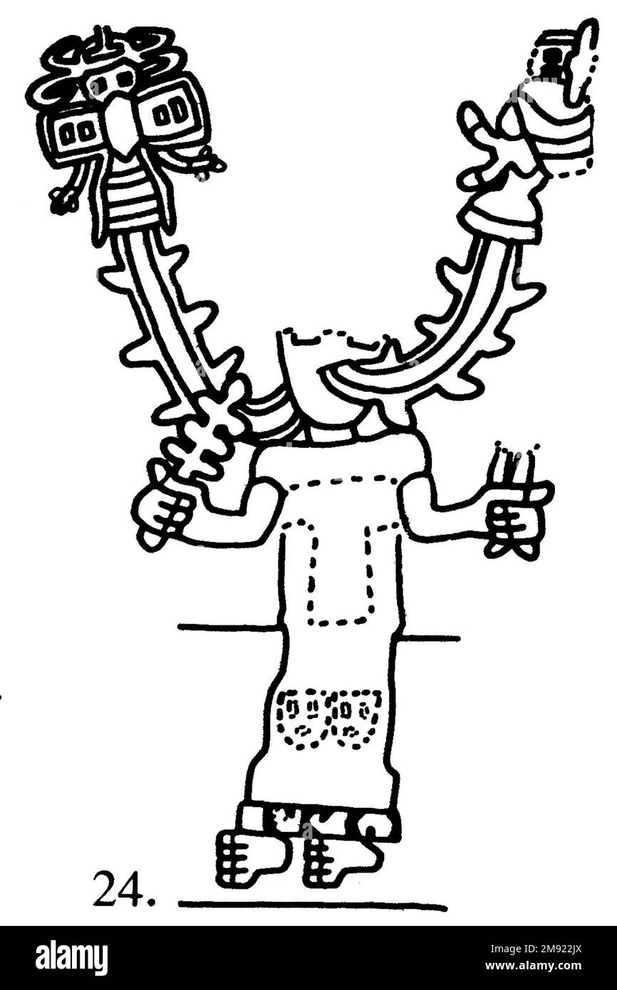 Manto ('il tessuto Paracas') Nasca. Mantella ('The Paracas Textile'), 100-300 C.E. Cotone, fibra camelide, 24 5/8 x 58 11/16 poll. (62,5 x 149 cm). Questo mantello, o mantello, straordinariamente complesso, è uno dei tessuti andini più rinomati al mondo. Era molto probabilmente usato come oggetto cerimoniale. Le novanta figure che decorano il confine, create dalla lavorazione ad aghi, sono state interpretate come un microcosmo di vita sulla costa meridionale del Perù duemila anni fa, con particolare attenzione all’agricoltura. Molte delle immagini illustrano la flora e la fauna autoctone e le piante coltivate. Figure in costume Foto Stock