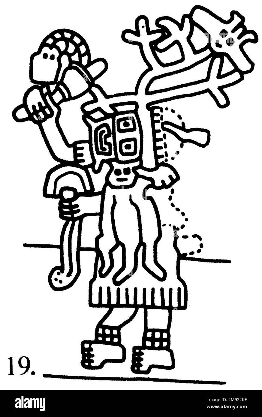 Manto ('il tessuto Paracas') Nasca. Mantella ('The Paracas Textile'), 100-300 C.E. Cotone, fibra camelide, 24 5/8 x 58 11/16 poll. (62,5 x 149 cm). Questo mantello, o mantello, straordinariamente complesso, è uno dei tessuti andini più rinomati al mondo. Era molto probabilmente usato come oggetto cerimoniale. Le novanta figure che decorano il confine, create dalla lavorazione ad aghi, sono state interpretate come un microcosmo di vita sulla costa meridionale del Perù duemila anni fa, con particolare attenzione all’agricoltura. Molte delle immagini illustrano la flora e la fauna autoctone e le piante coltivate. Figure in costume Foto Stock