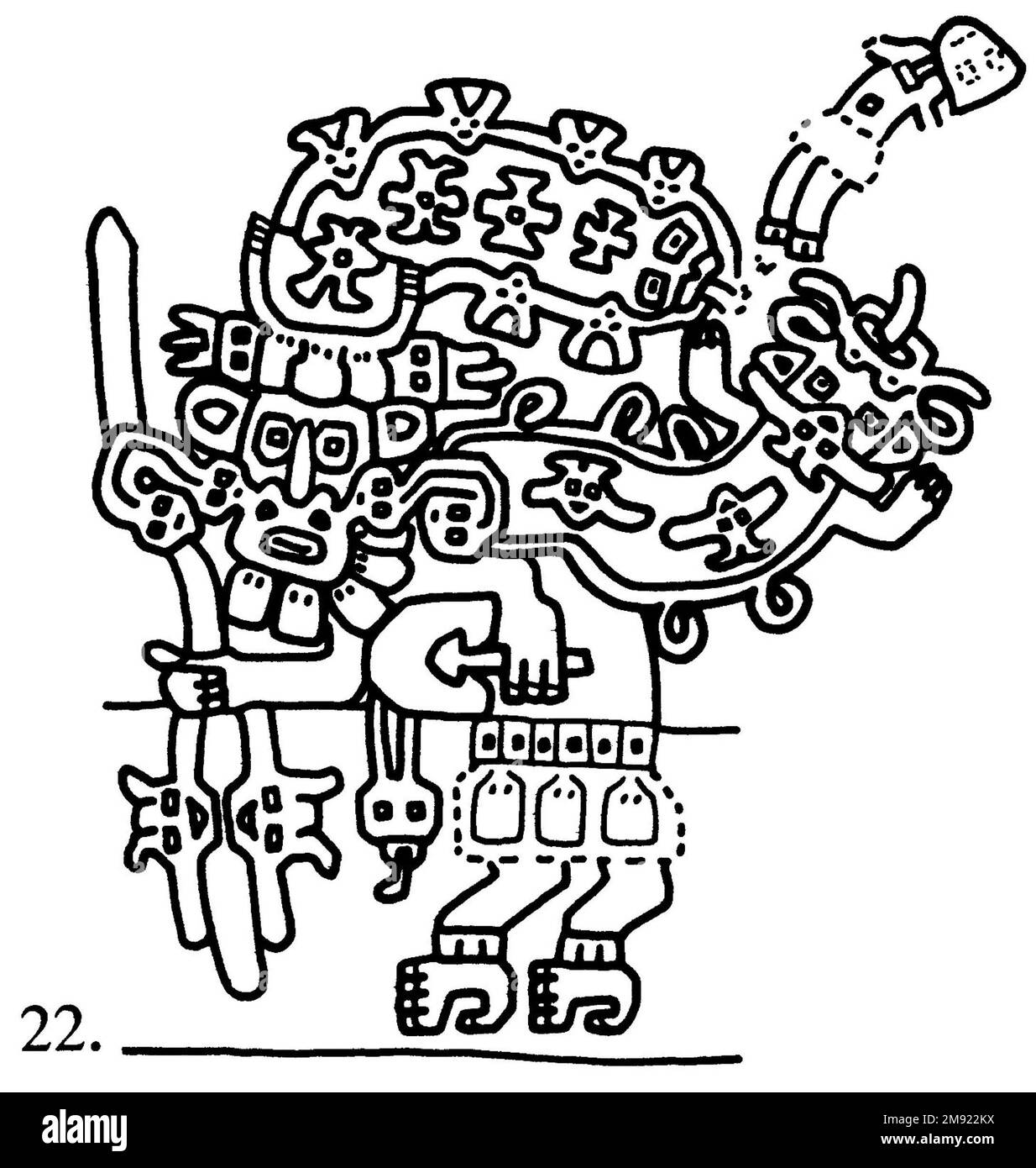 Manto ('il tessuto Paracas') Nasca. Mantella ('The Paracas Textile'), 100-300 C.E. Cotone, fibra camelide, 24 5/8 x 58 11/16 poll. (62,5 x 149 cm). Questo mantello, o mantello, straordinariamente complesso, è uno dei tessuti andini più rinomati al mondo. Era molto probabilmente usato come oggetto cerimoniale. Le novanta figure che decorano il confine, create dalla lavorazione ad aghi, sono state interpretate come un microcosmo di vita sulla costa meridionale del Perù duemila anni fa, con particolare attenzione all’agricoltura. Molte delle immagini illustrano la flora e la fauna autoctone e le piante coltivate. Figure in costume Foto Stock