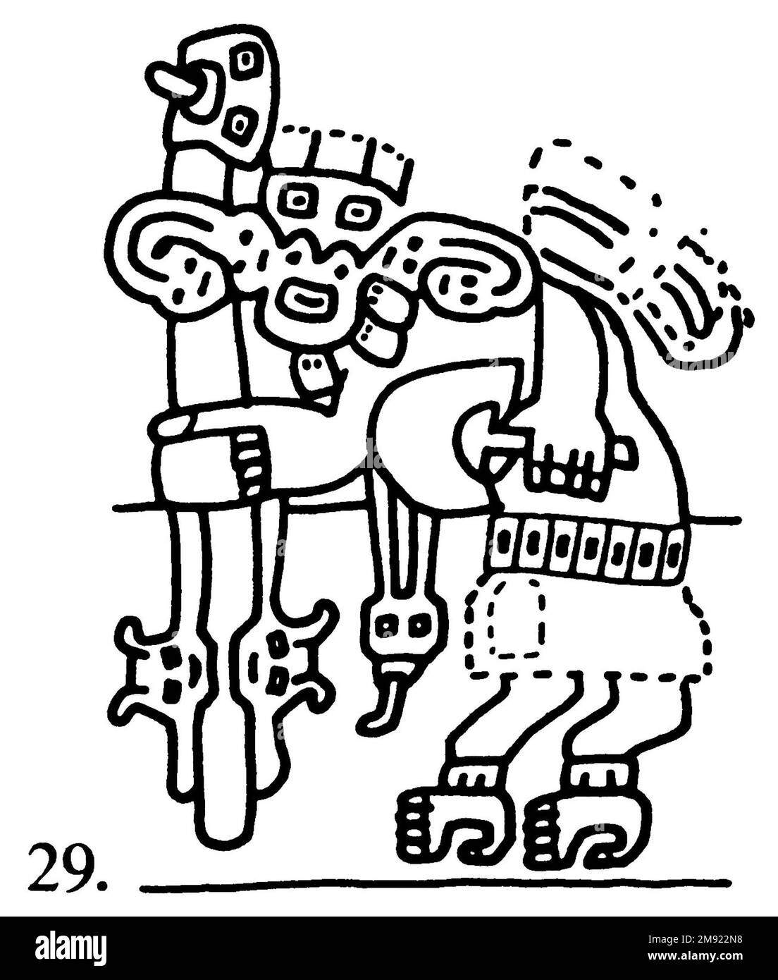 Manto ('il tessuto Paracas') Nasca. Mantella ('The Paracas Textile'), 100-300 C.E. Cotone, fibra camelide, 24 5/8 x 58 11/16 poll. (62,5 x 149 cm). Questo mantello, o mantello, straordinariamente complesso, è uno dei tessuti andini più rinomati al mondo. Era molto probabilmente usato come oggetto cerimoniale. Le novanta figure che decorano il confine, create dalla lavorazione ad aghi, sono state interpretate come un microcosmo di vita sulla costa meridionale del Perù duemila anni fa, con particolare attenzione all’agricoltura. Molte delle immagini illustrano la flora e la fauna autoctone e le piante coltivate. Figure in costume Foto Stock