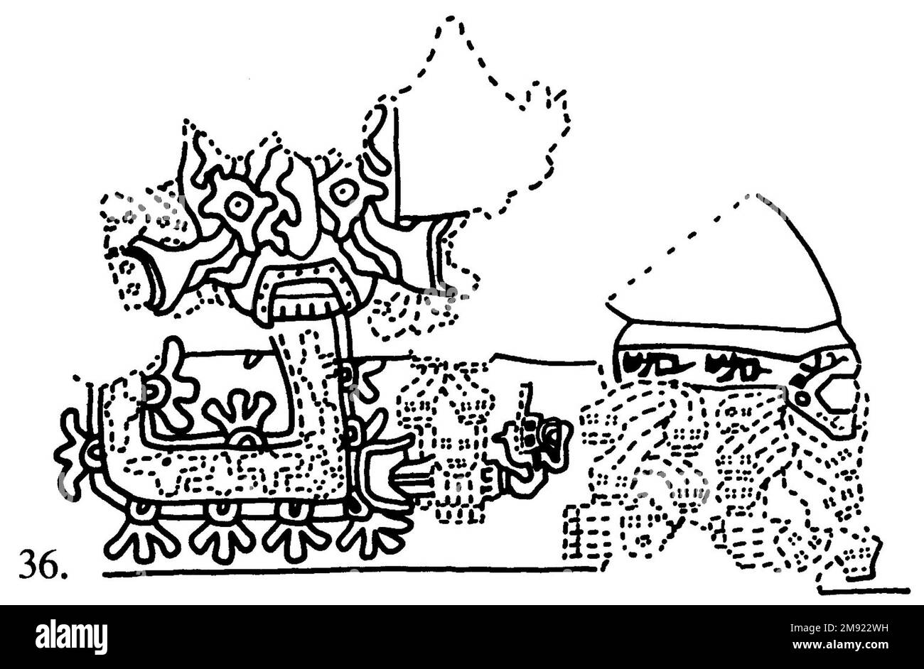 Manto ('il tessuto Paracas') Nasca. Mantella ('The Paracas Textile'), 100-300 C.E. Cotone, fibra camelide, 24 5/8 x 58 11/16 poll. (62,5 x 149 cm). Questo mantello, o mantello, straordinariamente complesso, è uno dei tessuti andini più rinomati al mondo. Era molto probabilmente usato come oggetto cerimoniale. Le novanta figure che decorano il confine, create dalla lavorazione ad aghi, sono state interpretate come un microcosmo di vita sulla costa meridionale del Perù duemila anni fa, con particolare attenzione all’agricoltura. Molte delle immagini illustrano la flora e la fauna autoctone e le piante coltivate. Figure in costume Foto Stock