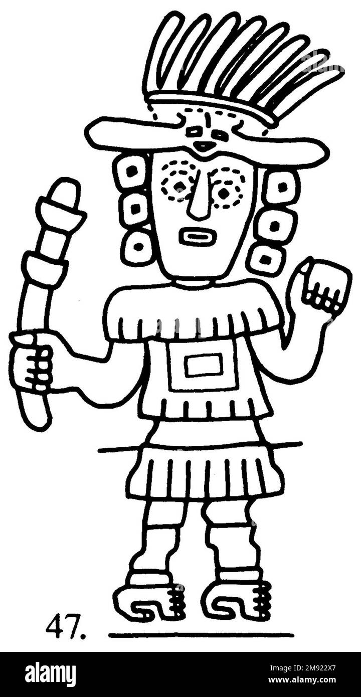 Manto ('il tessuto Paracas') Nasca. Mantella ('The Paracas Textile'), 100-300 C.E. Cotone, fibra camelide, 24 5/8 x 58 11/16 poll. (62,5 x 149 cm). Questo mantello, o mantello, straordinariamente complesso, è uno dei tessuti andini più rinomati al mondo. Era molto probabilmente usato come oggetto cerimoniale. Le novanta figure che decorano il confine, create dalla lavorazione ad aghi, sono state interpretate come un microcosmo di vita sulla costa meridionale del Perù duemila anni fa, con particolare attenzione all’agricoltura. Molte delle immagini illustrano la flora e la fauna autoctone e le piante coltivate. Figure in costume Foto Stock