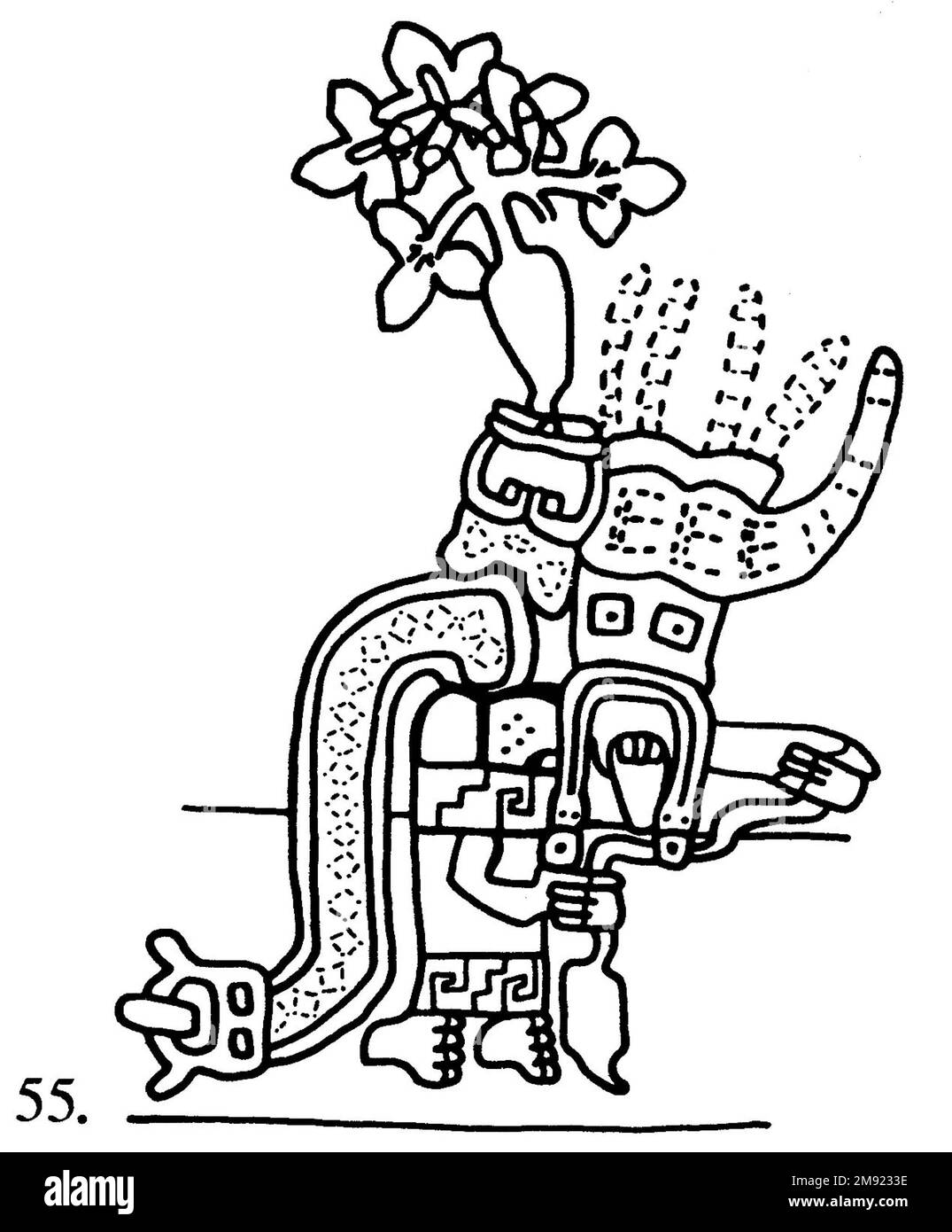 Manto ('il tessuto Paracas') Nasca. Mantella ('The Paracas Textile'), 100-300 C.E. Cotone, fibra camelide, 24 5/8 x 58 11/16 poll. (62,5 x 149 cm). Questo mantello, o mantello, straordinariamente complesso, è uno dei tessuti andini più rinomati al mondo. Era molto probabilmente usato come oggetto cerimoniale. Le novanta figure che decorano il confine, create dalla lavorazione ad aghi, sono state interpretate come un microcosmo di vita sulla costa meridionale del Perù duemila anni fa, con particolare attenzione all’agricoltura. Molte delle immagini illustrano la flora e la fauna autoctone e le piante coltivate. Figure in costume Foto Stock