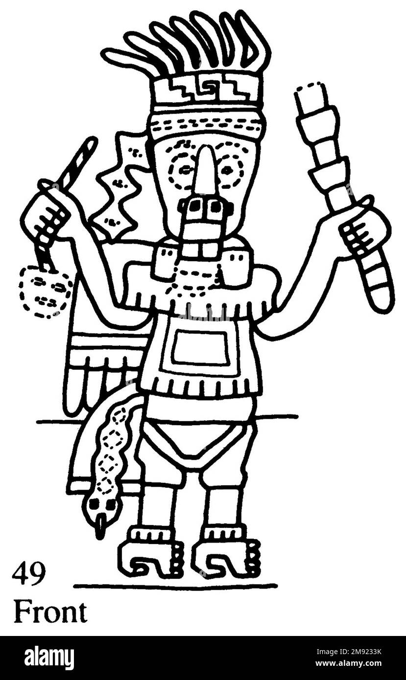 Manto ('il tessuto Paracas') Nasca. Mantella ('The Paracas Textile'), 100-300 C.E. Cotone, fibra camelide, 24 5/8 x 58 11/16 poll. (62,5 x 149 cm). Questo mantello, o mantello, straordinariamente complesso, è uno dei tessuti andini più rinomati al mondo. Era molto probabilmente usato come oggetto cerimoniale. Le novanta figure che decorano il confine, create dalla lavorazione ad aghi, sono state interpretate come un microcosmo di vita sulla costa meridionale del Perù duemila anni fa, con particolare attenzione all’agricoltura. Molte delle immagini illustrano la flora e la fauna autoctone e le piante coltivate. Figure in costume Foto Stock