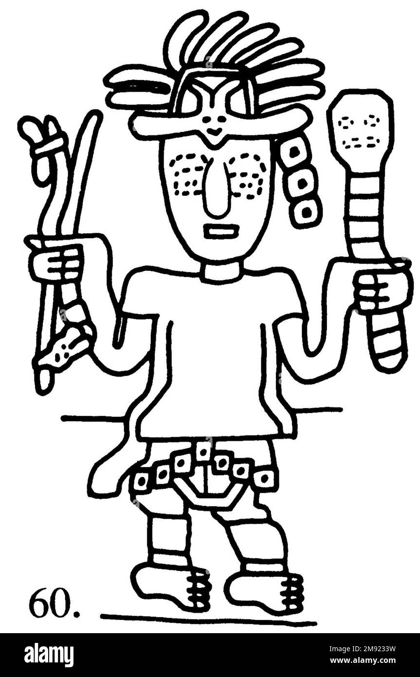 Manto ('il tessuto Paracas') Nasca. Mantella ('The Paracas Textile'), 100-300 C.E. Cotone, fibra camelide, 24 5/8 x 58 11/16 poll. (62,5 x 149 cm). Questo mantello, o mantello, straordinariamente complesso, è uno dei tessuti andini più rinomati al mondo. Era molto probabilmente usato come oggetto cerimoniale. Le novanta figure che decorano il confine, create dalla lavorazione ad aghi, sono state interpretate come un microcosmo di vita sulla costa meridionale del Perù duemila anni fa, con particolare attenzione all’agricoltura. Molte delle immagini illustrano la flora e la fauna autoctone e le piante coltivate. Figure in costume Foto Stock