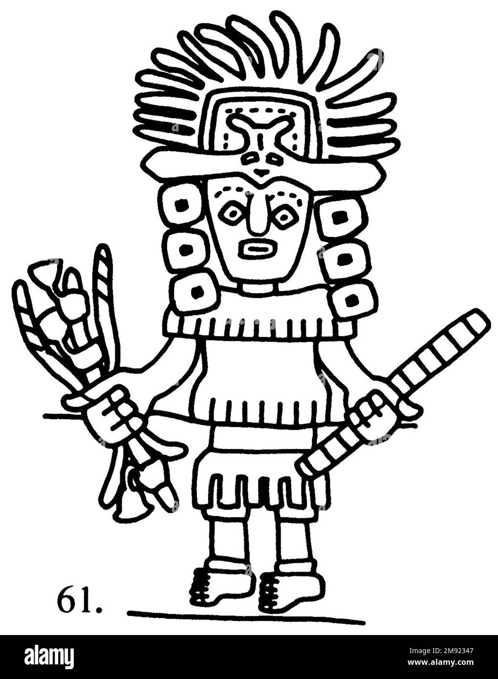 Manto ('il tessuto Paracas') Nasca. Mantella ('The Paracas Textile'), 100-300 C.E. Cotone, fibra camelide, 24 5/8 x 58 11/16 poll. (62,5 x 149 cm). Questo mantello, o mantello, straordinariamente complesso, è uno dei tessuti andini più rinomati al mondo. Era molto probabilmente usato come oggetto cerimoniale. Le novanta figure che decorano il confine, create dalla lavorazione ad aghi, sono state interpretate come un microcosmo di vita sulla costa meridionale del Perù duemila anni fa, con particolare attenzione all’agricoltura. Molte delle immagini illustrano la flora e la fauna autoctone e le piante coltivate. Figure in costume Foto Stock