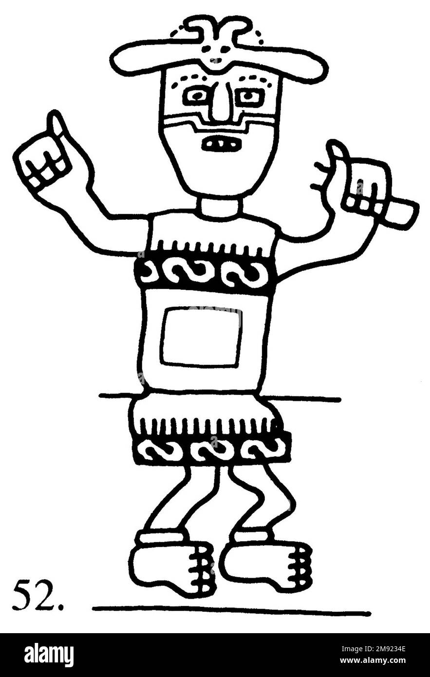 Manto ('il tessuto Paracas') Nasca. Mantella ('The Paracas Textile'), 100-300 C.E. Cotone, fibra camelide, 24 5/8 x 58 11/16 poll. (62,5 x 149 cm). Questo mantello, o mantello, straordinariamente complesso, è uno dei tessuti andini più rinomati al mondo. Era molto probabilmente usato come oggetto cerimoniale. Le novanta figure che decorano il confine, create dalla lavorazione ad aghi, sono state interpretate come un microcosmo di vita sulla costa meridionale del Perù duemila anni fa, con particolare attenzione all’agricoltura. Molte delle immagini illustrano la flora e la fauna autoctone e le piante coltivate. Figure in costume Foto Stock