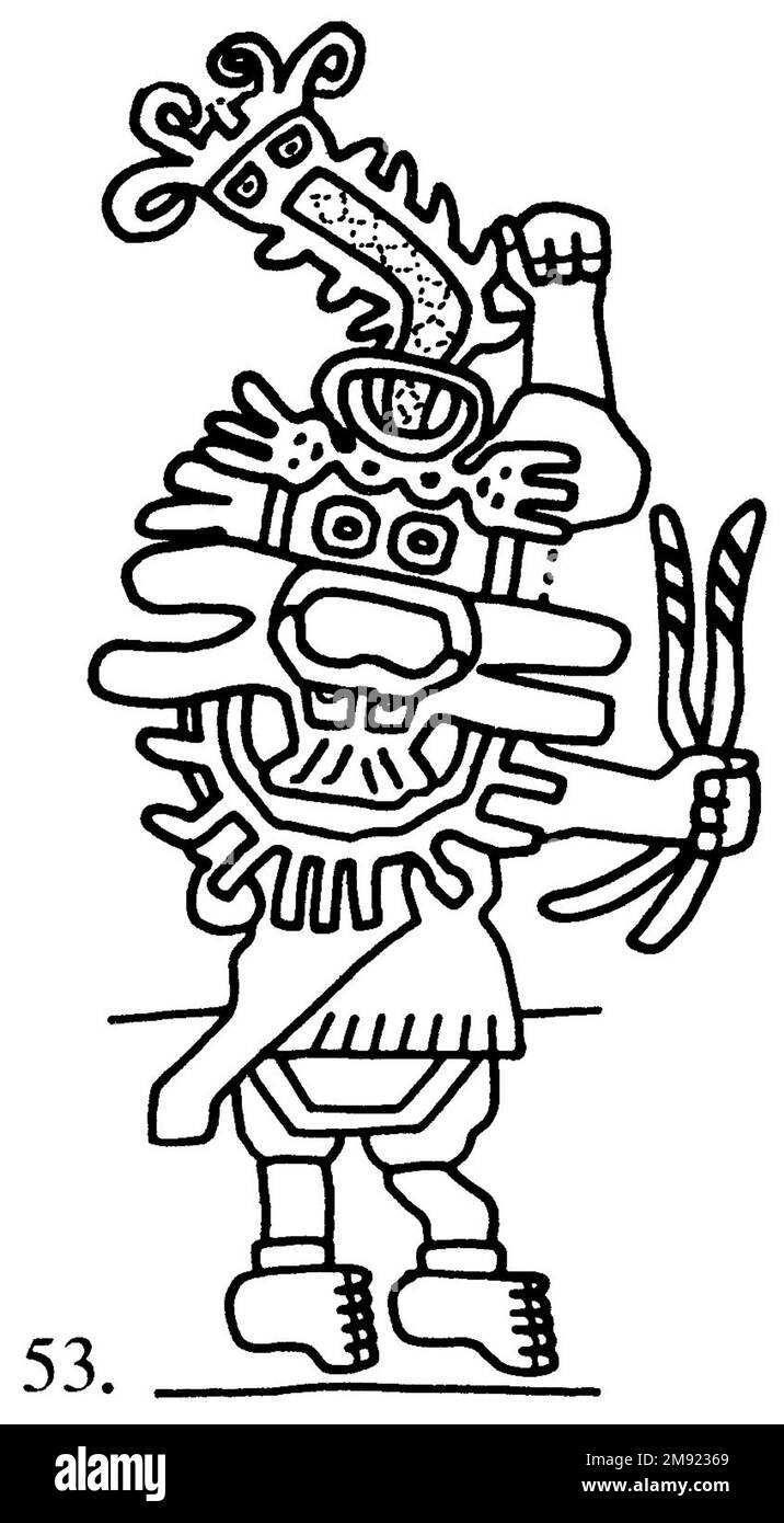 Manto ('il tessuto Paracas') Nasca. Mantella ('The Paracas Textile'), 100-300 C.E. Cotone, fibra camelide, 24 5/8 x 58 11/16 poll. (62,5 x 149 cm). Questo mantello, o mantello, straordinariamente complesso, è uno dei tessuti andini più rinomati al mondo. Era molto probabilmente usato come oggetto cerimoniale. Le novanta figure che decorano il confine, create dalla lavorazione ad aghi, sono state interpretate come un microcosmo di vita sulla costa meridionale del Perù duemila anni fa, con particolare attenzione all’agricoltura. Molte delle immagini illustrano la flora e la fauna autoctone e le piante coltivate. Figure in costume Foto Stock