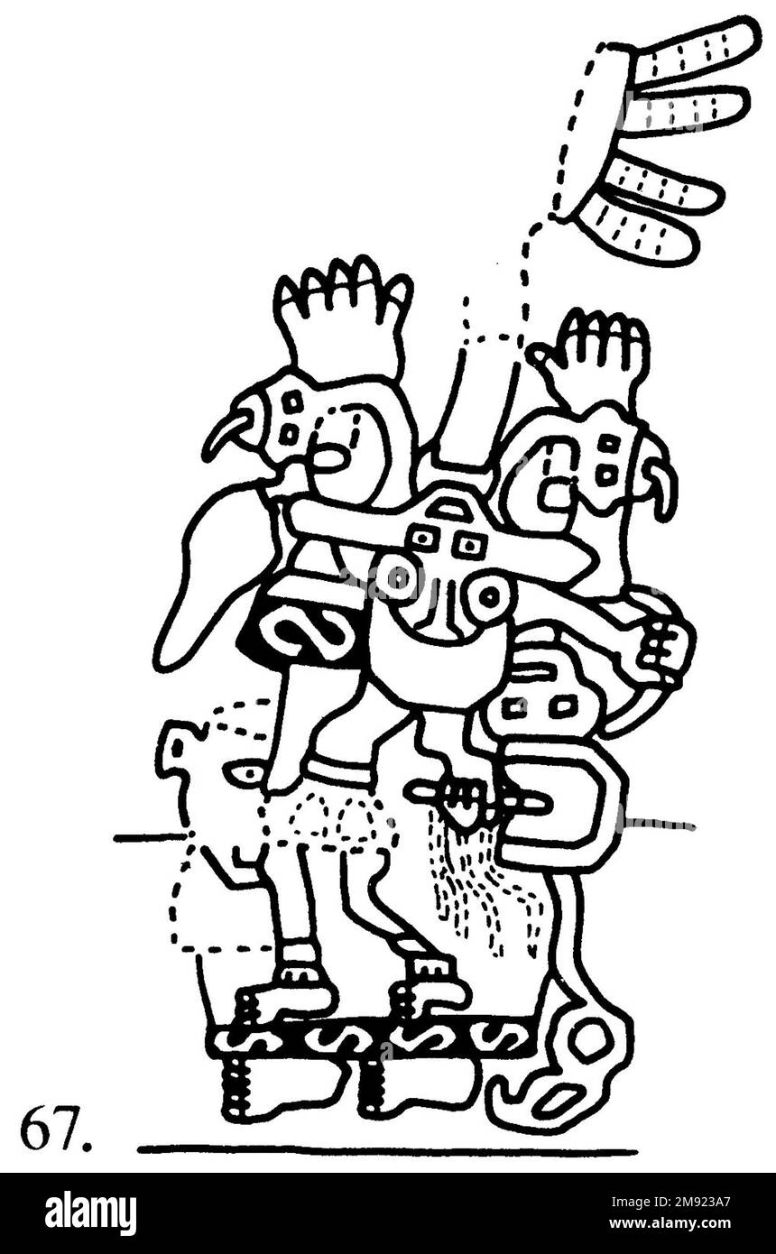 Manto ('il tessuto Paracas') Nasca. Mantella ('The Paracas Textile'), 100-300 C.E. Cotone, fibra camelide, 24 5/8 x 58 11/16 poll. (62,5 x 149 cm). Questo mantello, o mantello, straordinariamente complesso, è uno dei tessuti andini più rinomati al mondo. Era molto probabilmente usato come oggetto cerimoniale. Le novanta figure che decorano il confine, create dalla lavorazione ad aghi, sono state interpretate come un microcosmo di vita sulla costa meridionale del Perù duemila anni fa, con particolare attenzione all’agricoltura. Molte delle immagini illustrano la flora e la fauna autoctone e le piante coltivate. Figure in costume Foto Stock