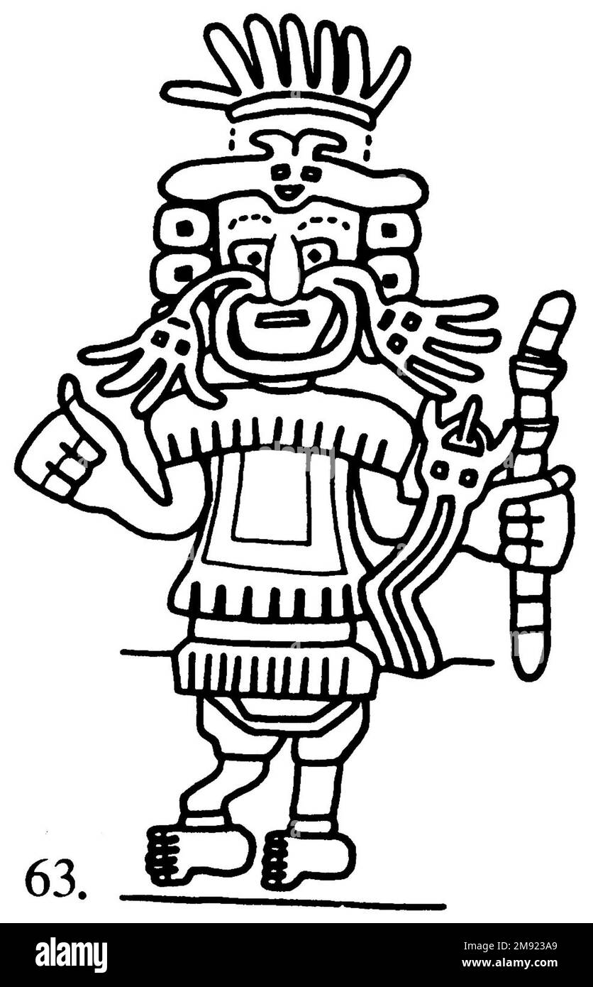 Manto ('il tessuto Paracas') Nasca. Mantella ('The Paracas Textile'), 100-300 C.E. Cotone, fibra camelide, 24 5/8 x 58 11/16 poll. (62,5 x 149 cm). Questo mantello, o mantello, straordinariamente complesso, è uno dei tessuti andini più rinomati al mondo. Era molto probabilmente usato come oggetto cerimoniale. Le novanta figure che decorano il confine, create dalla lavorazione ad aghi, sono state interpretate come un microcosmo di vita sulla costa meridionale del Perù duemila anni fa, con particolare attenzione all’agricoltura. Molte delle immagini illustrano la flora e la fauna autoctone e le piante coltivate. Figure in costume Foto Stock