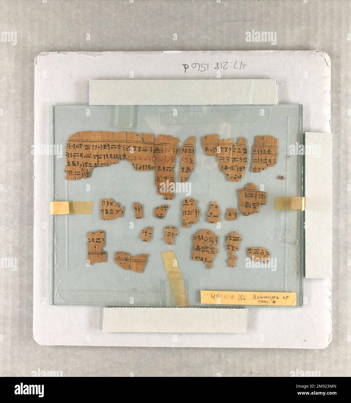 Scena da un Papiro Magico scena da un Papiro Magico, 664-525 B.C.E. Papiro, inchiostro, totale: 4 15/16 x 92 11/16 pollici (12,5 x 235,5 cm). La creatura alata in piedi qui vista è conosciuta come la figura di Bes a testa nuda, un protettore divino della nascita del re e del sole. Questa forma di Bes era strettamente associata alla parte serale e notturna del ciclo solare. Ha così svolto un ruolo importante anche come custode delle donne e dei bambini che dormono, in particolare contro i pericoli della notte, rappresentati qui dalle creature nocive contenute nell'ovale su cui si trova. Il firebra Foto Stock