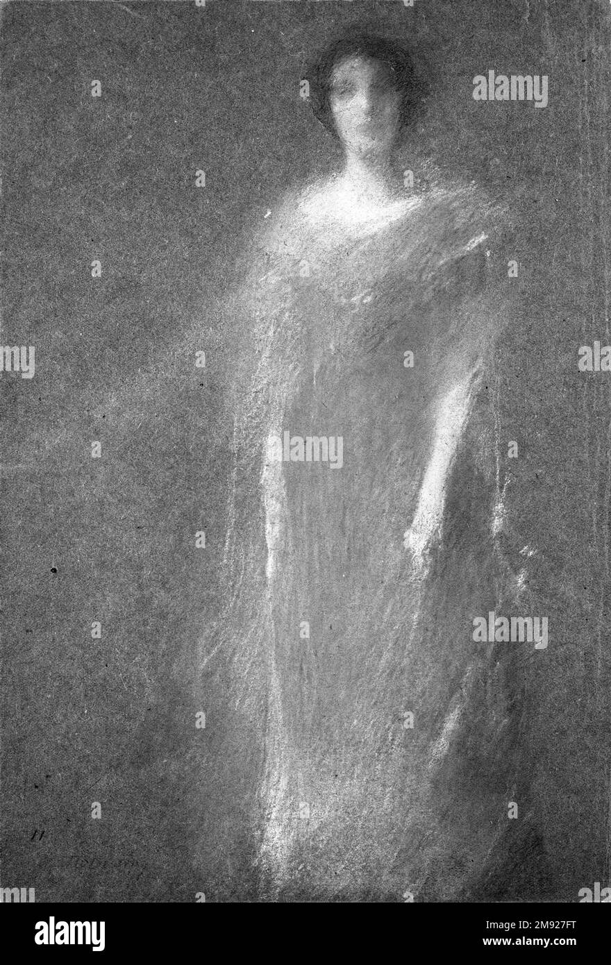 Donna sconosciuta Thomas Wilmer Dewing (americano, 1851-1938). Donna sconosciuta, ca. 1890. Pastello su carta in vove marrone, montato complessivamente sul pulpboard, 10 7/16 x 7 1/16 poll. (26,5 x 17,9 cm). Influenzato dalle opere di James McNeill Whistler, Thomas Wilmer Dewing gravitò sul mezzo pastello per le sue suggestive qualità, che erano ben adatte alle pallide e introspettive donne che prediligava. Dewing adottò la preferenza di Whistler per i documenti assertivamente scuri, ma egli superò di gran lunga Whistler nello sfruttamento degli effetti simili a veli del mezzo per evocare un senso di vaghezza e di immaterialità. Americano A. Foto Stock