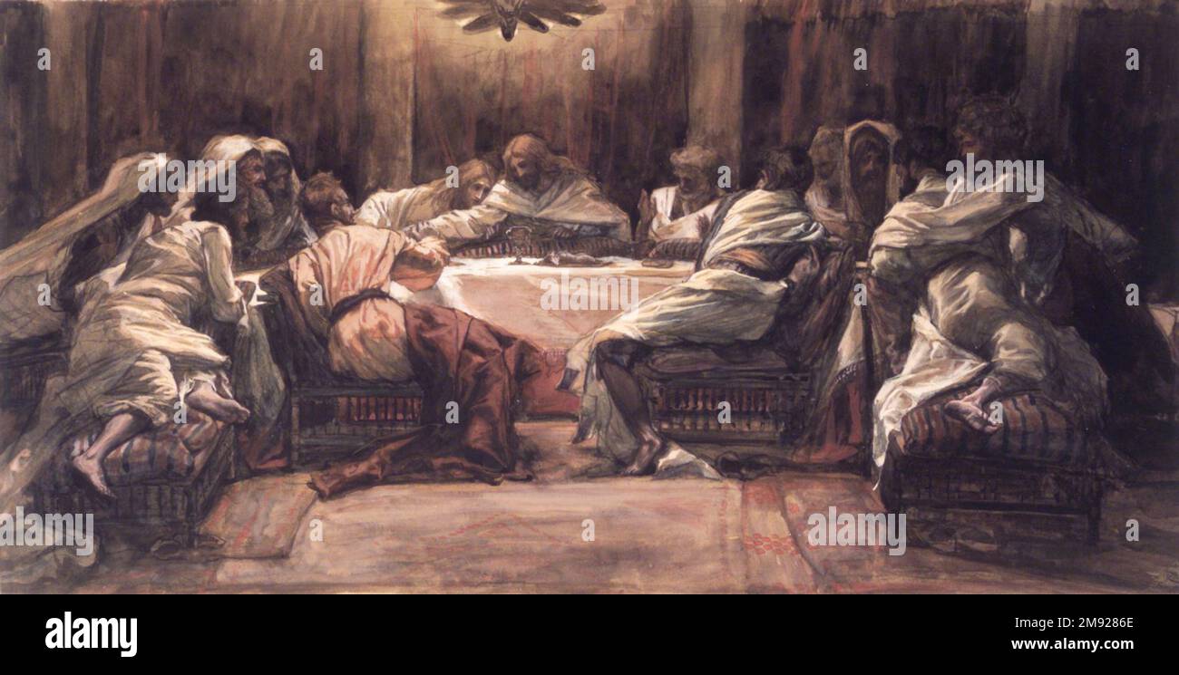 L'ultima cena: Judas tuffando la mano nel piatto (la Céne. Judas incontrò  la main dans le plat) James Tissot (francese, 1836-1902). L'ultima cena:  Judas tuffando la mano nel piatto (la Céne. Judas
