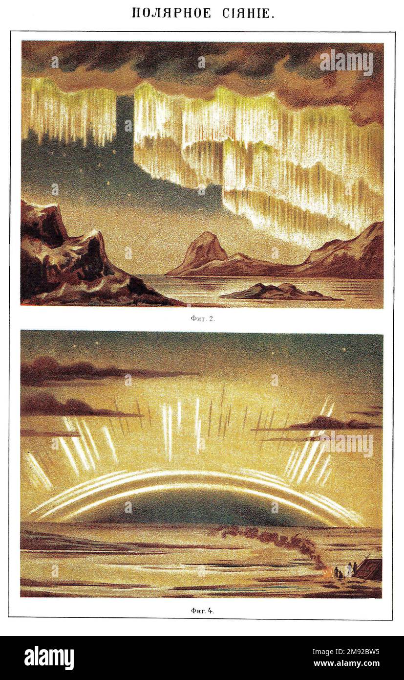 Luci polari (settentrionali). Illustrazione da Brockhaus e Efron Encyclopedic Dictionary ca. tra 1890 e 1907 Foto Stock