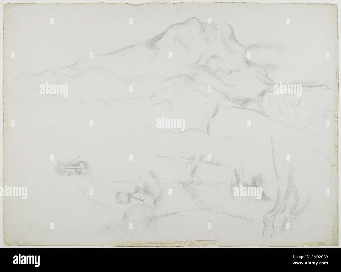 Mont Sainte-Victoire Marsden Hartley (americano, 1877-1943). Mont Sainte-Victoire, 1926-1927. Grafite su carta spessa, ruvida, color crema, foglio: 22 5/8 x 31 3/16 poll. (57,5 x 79,2 cm). In omaggio a Paul Cézanne, il modernista Marsden Hartley trascorse un periodo vivendo e lavorando nel paesaggio preferito dell’artista francese, Aix-en-Provence, nel sud della Francia. Come Cézanne aveva fatto, Hartley ha raffigurato ripetutamente il profilo distintivo del Mont Sainte-Victoire. In questo disegno di ricambio, catturò la monumentalità e i contorni scultorei della montagna usando un piatto Foto Stock