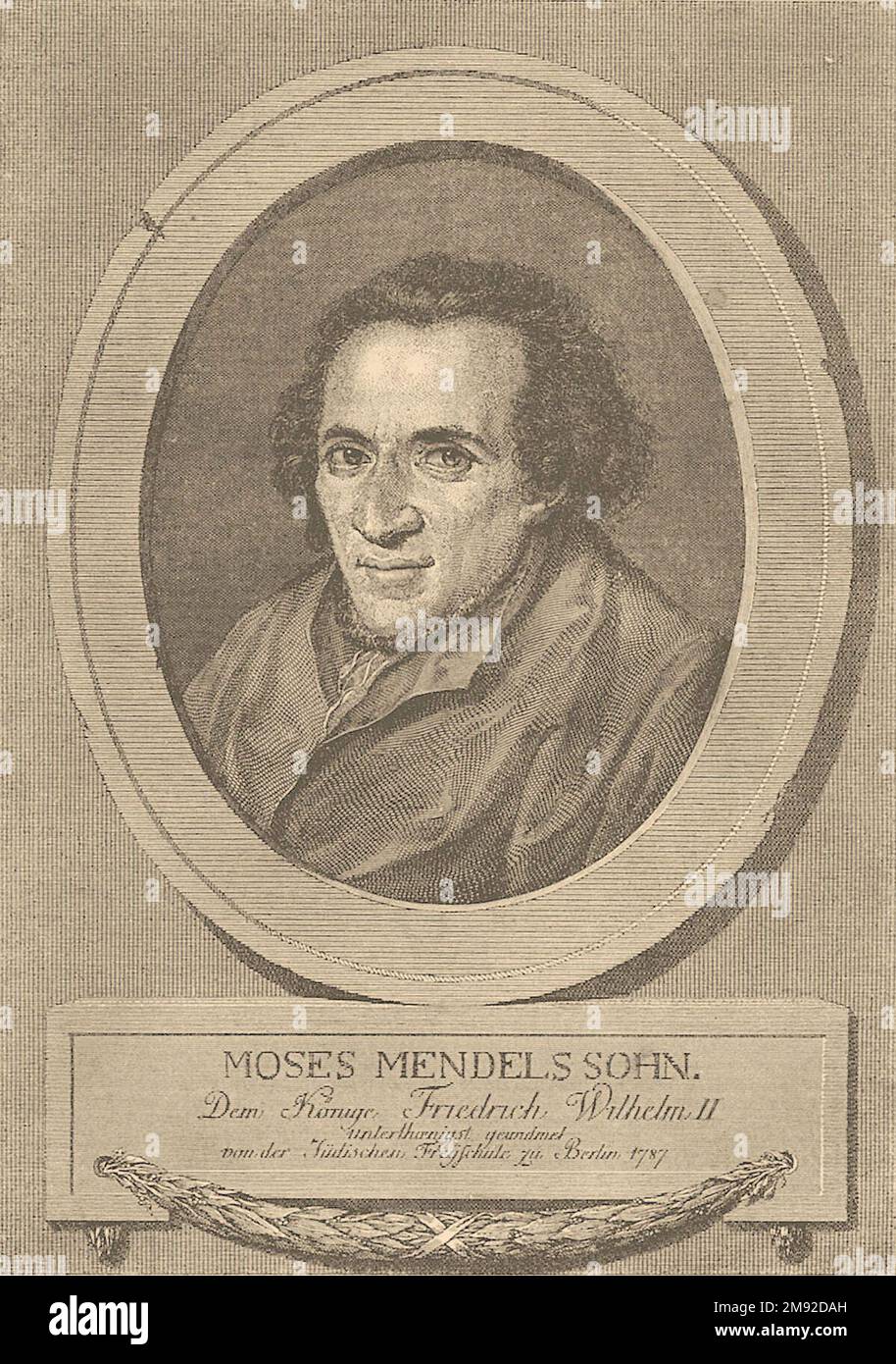 Moses Mendelssohn (6 settembre 1729 - 4 gennaio 1786) - filosofo ebraico-tedesco, esegete e traduttore di testi biblici, critico, fondatore e capo spirituale del movimento Haskala (illuminazione ebraica). Soprannominato il tedesco Socrates. Illustrazione da Brockhaus e Efron Ebraico Enciclopedia ca. prima del 1906 Foto Stock