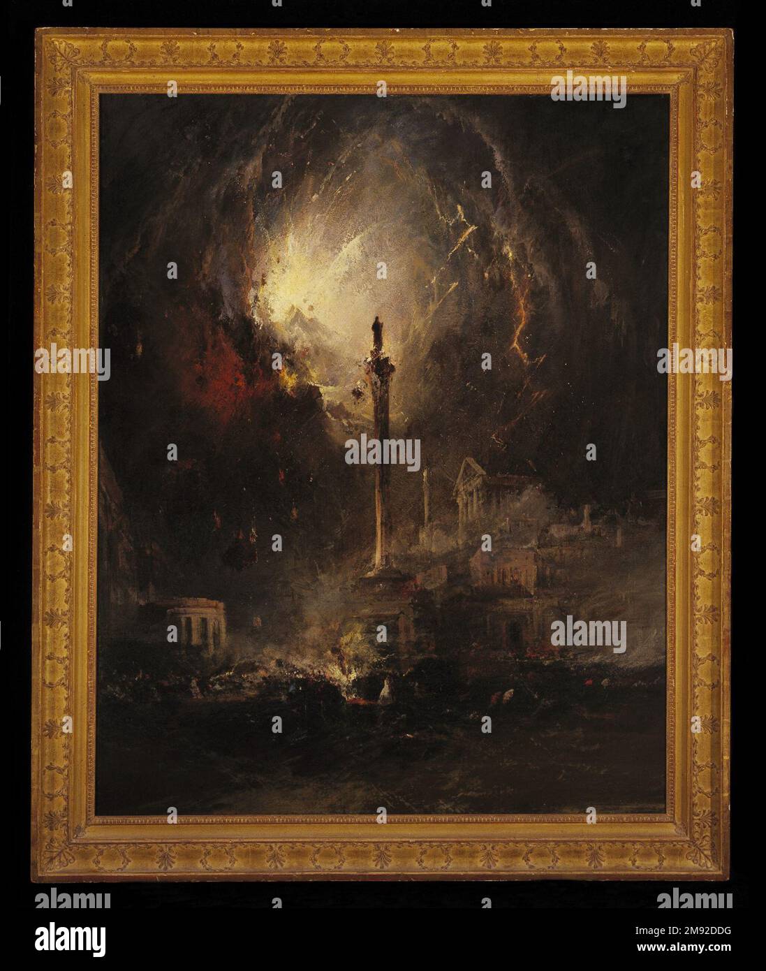 The Last Days of Pompei James Hamilton (americano, 1819-1878). Gli ultimi giorni di Pompei, 1864. Olio su tela, 59 15/16 x 48 1/16 poll. (152,2 x 122 cm). L'eruzione del Vesuvio nel 79 a.C. e la successiva devastazione di Pompei (nell'attuale Italia) fu una narrazione popolare e affascinante a metà del Settecento, in particolare tra i pittori romantici di entrambe le sponde dell'Atlantico. A quel tempo il vulcano iniziò un lungo periodo di rinnovata attività. Contemporaneamente, gli archeologi iniziarono gli scavi dell'antica città sepolta. Questo tema cataclismico, che si presta a ruminazioni Foto Stock