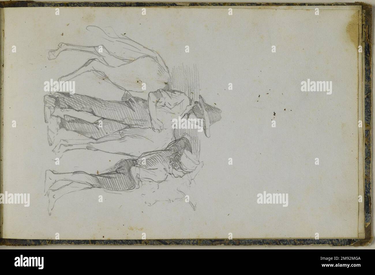 Libro di disegno Peter Frederick Rothermel (americano, 1817-1895). Schedario, 1857. Grafite con inchiostro e acquerello su crema, carta a trama leggera di peso medio, 5 11/16 x 8 5/8 x 3/8 pollici (14,4 x 21,9 x 1 cm). Questo quaderno di quarantadue pagine contiene disegni del pittore di storia Peter Frederick Rothermel di scene a Genazzano, Italia, a quaranta miglia ad est di Roma. Documentò l'architettura locale, la scultura, il paesaggio e le persone, includendo anche schizzi per argomenti narrativi. I costumi e la vita quotidiana dei cittadini sono catturati in diversi studi di figure abili, tra cui t Foto Stock