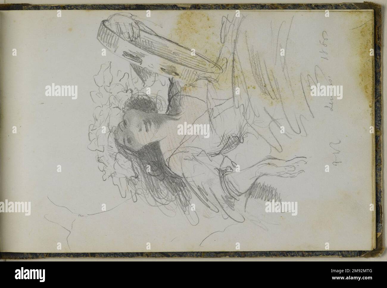 Libro di disegno Peter Frederick Rothermel (americano, 1817-1895). Schedario, 1857. Grafite con inchiostro e acquerello su crema, carta a trama leggera di peso medio, 5 11/16 x 8 5/8 x 3/8 pollici (14,4 x 21,9 x 1 cm). Questo quaderno di quarantadue pagine contiene disegni del pittore di storia Peter Frederick Rothermel di scene a Genazzano, Italia, a quaranta miglia ad est di Roma. Documentò l'architettura locale, la scultura, il paesaggio e le persone, includendo anche schizzi per argomenti narrativi. I costumi e la vita quotidiana dei cittadini sono catturati in diversi studi di figure abili, tra cui t Foto Stock