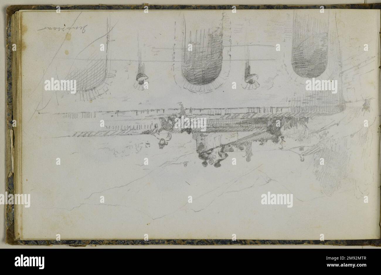 Libro di disegno Peter Frederick Rothermel (americano, 1817-1895). Schedario, 1857. Grafite con inchiostro e acquerello su crema, carta a trama leggera di peso medio, 5 11/16 x 8 5/8 x 3/8 pollici (14,4 x 21,9 x 1 cm). Questo quaderno di quarantadue pagine contiene disegni del pittore di storia Peter Frederick Rothermel di scene a Genazzano, Italia, a quaranta miglia ad est di Roma. Documentò l'architettura locale, la scultura, il paesaggio e le persone, includendo anche schizzi per argomenti narrativi. I costumi e la vita quotidiana dei cittadini sono catturati in diversi studi di figure abili, tra cui t Foto Stock
