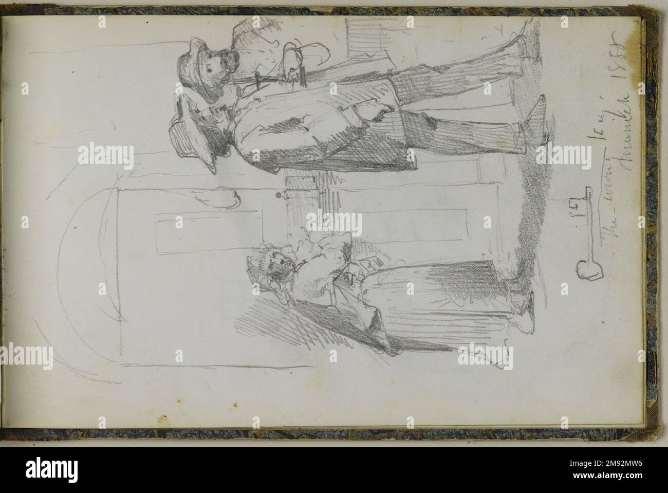 Libro di disegno Peter Frederick Rothermel (americano, 1817-1895). Schedario, 1857. Grafite con inchiostro e acquerello su crema, carta a trama leggera di peso medio, 5 11/16 x 8 5/8 x 3/8 pollici (14,4 x 21,9 x 1 cm). Questo quaderno di quarantadue pagine contiene disegni del pittore di storia Peter Frederick Rothermel di scene a Genazzano, Italia, a quaranta miglia ad est di Roma. Documentò l'architettura locale, la scultura, il paesaggio e le persone, includendo anche schizzi per argomenti narrativi. I costumi e la vita quotidiana dei cittadini sono catturati in diversi studi di figure abili, tra cui t Foto Stock