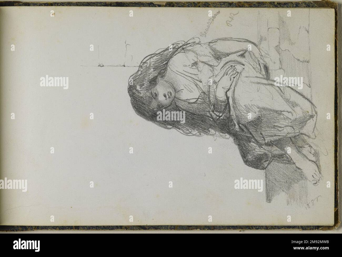 Libro di disegno Peter Frederick Rothermel (americano, 1817-1895). Schedario, 1857. Grafite con inchiostro e acquerello su crema, carta a trama leggera di peso medio, 5 11/16 x 8 5/8 x 3/8 pollici (14,4 x 21,9 x 1 cm). Questo quaderno di quarantadue pagine contiene disegni del pittore di storia Peter Frederick Rothermel di scene a Genazzano, Italia, a quaranta miglia ad est di Roma. Documentò l'architettura locale, la scultura, il paesaggio e le persone, includendo anche schizzi per argomenti narrativi. I costumi e la vita quotidiana dei cittadini sono catturati in diversi studi di figure abili, tra cui t Foto Stock