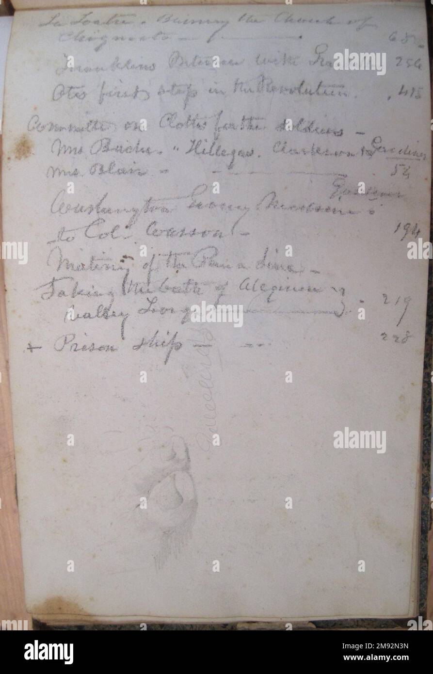 Libro di disegno Peter Frederick Rothermel (americano, 1817-1895). Schedario, 1857. Grafite con inchiostro e acquerello su crema, carta a trama leggera di peso medio, 5 11/16 x 8 5/8 x 3/8 pollici (14,4 x 21,9 x 1 cm). Questo quaderno di quarantadue pagine contiene disegni del pittore di storia Peter Frederick Rothermel di scene a Genazzano, Italia, a quaranta miglia ad est di Roma. Documentò l'architettura locale, la scultura, il paesaggio e le persone, includendo anche schizzi per argomenti narrativi. I costumi e la vita quotidiana dei cittadini sono catturati in diversi studi di figure abili, tra cui t Foto Stock