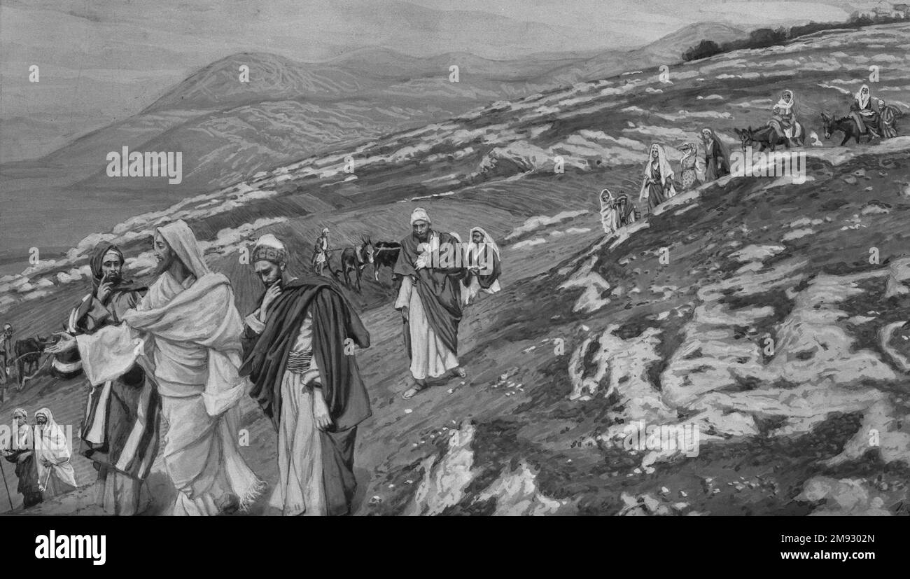 Gesù in viaggio (Jésus en voyage) James Tissot (francese, 1836-1902). Gesù in viaggio (Jésus en voyage), 1886-1896. Acquerello opaco su grafite su carta in wove grigia, immagine: 5 7/8 x 10 3/16 pollici (14,9 x 25,9 cm). Arte europea 1886-1896 Foto Stock Gesù in viaggio (Jésus en voyage) James Tissot (francese, 1836-1902). Gesù in viaggio (Jésus en voyage), 1886-1896. Acquerello opaco su grafite su carta in wove grigia, immagine: 5 7/8 x 10 3/16 pollici (14,9 x 25,9 cm). Arte europea 1886-1896 Foto Stock
