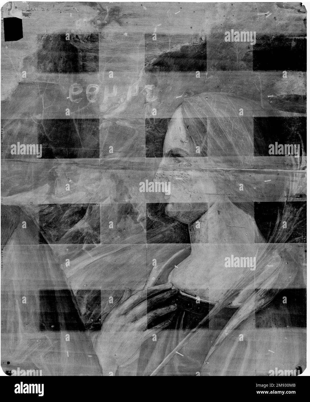 Santa Famiglia con i Santi Giovanni Battista e Caterina da Alessandria Marco Palmezzano (Scuola di Romagnola, ca. 1459/63-1539). Santa Famiglia con i Santi Giovanni Battista e Caterina d'Alessandria, 1521. Tempera e olio su pannello di pioppo, 23 3/4 x 36 1/4 pollici (60,3 x 92,1 cm). Arte europea 1521 Foto Stock