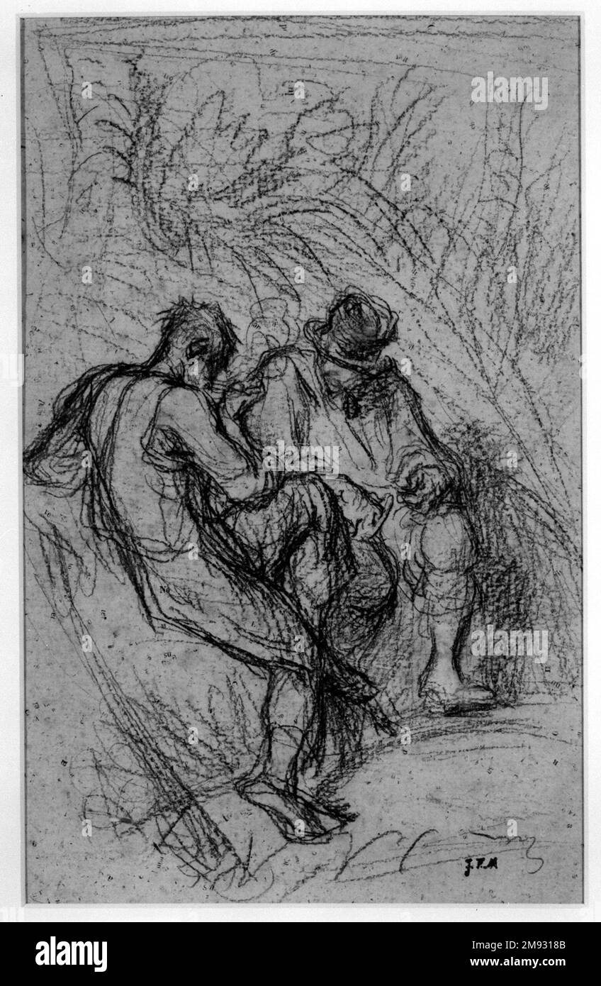 Studio di due uomini Jean-Francois Millet (francese, 1814-1875). Studio di due uomini, ca. 1854. Pastello Conté su cartone da giornale, 12 1/4 x 7 7/8 pollici (31,1 x 20 cm). Arte europea ca. 1854 Foto Stock