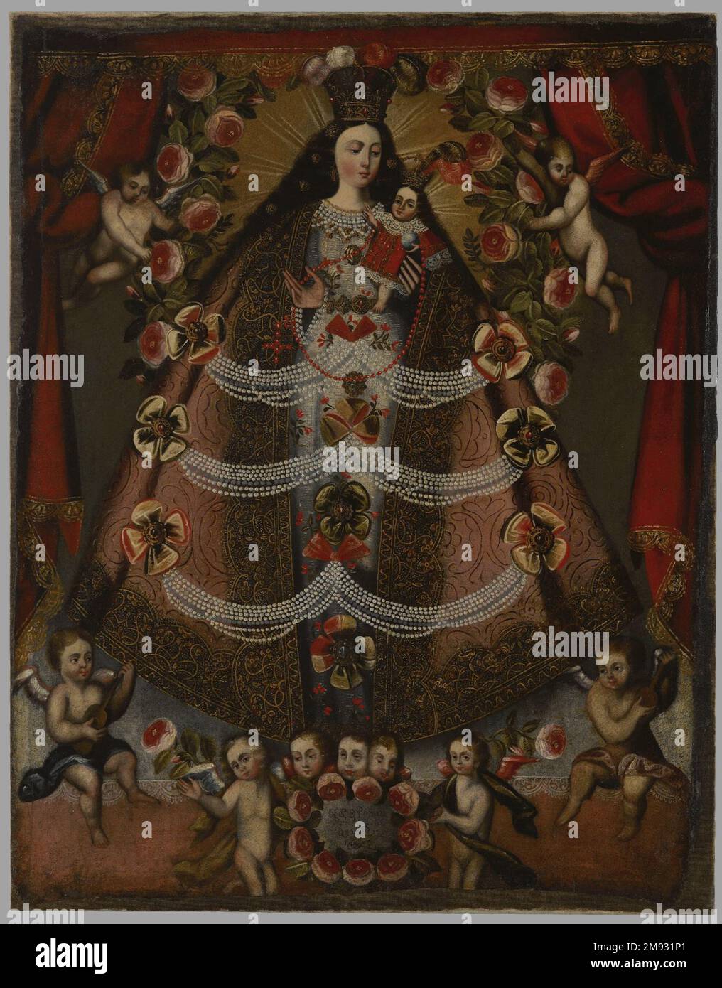 Scuola nostra Signora di Pomata Cuzco. Madonna di Pomata, 1675. Olio su tela, 44 3/4 x 35 1/2in. (113,7 x 90,2cm). Arte europea 1675 Foto Stock