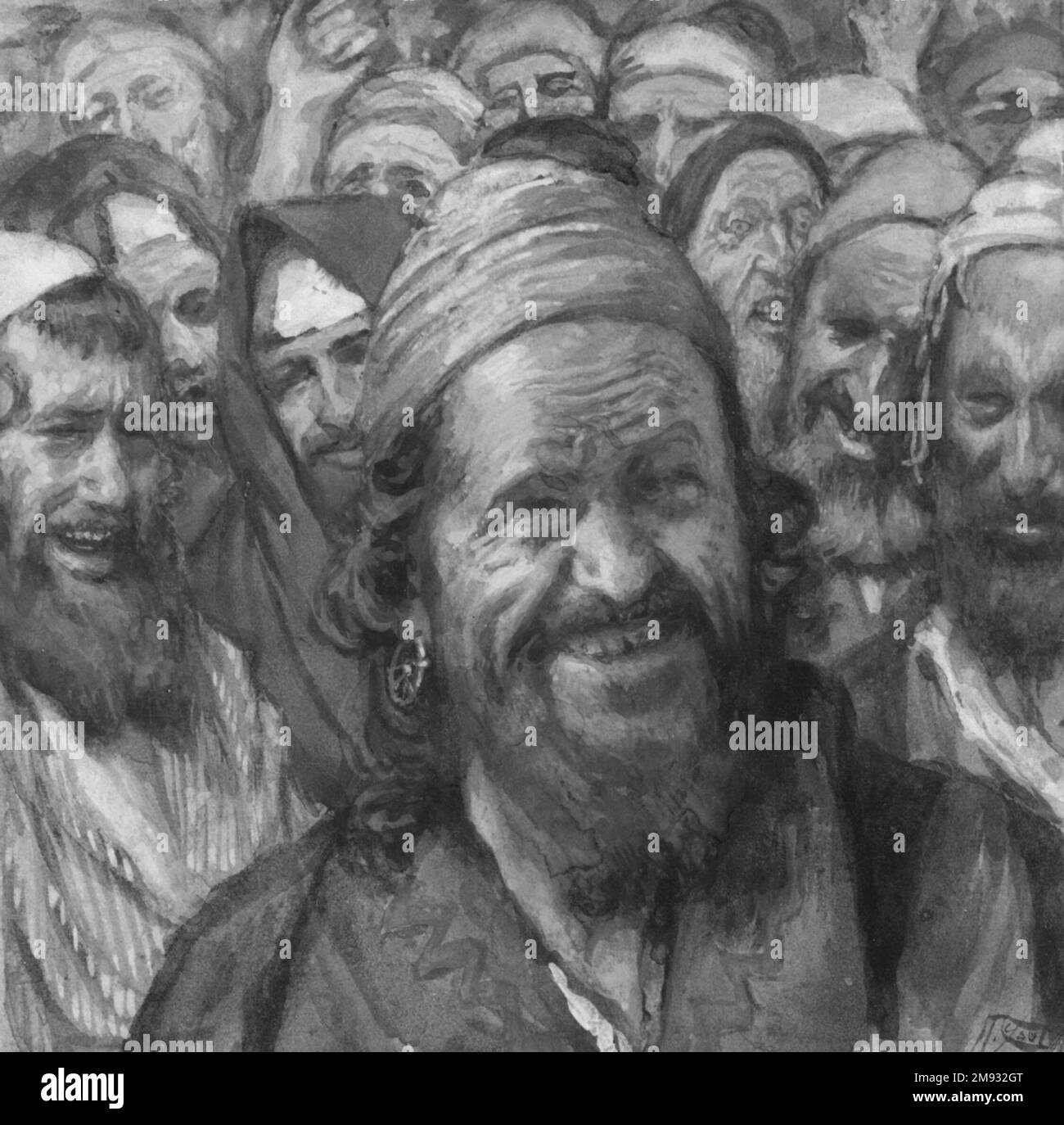 Barabbas James Tissot (francese, 1836-1902). Barabbas, 1886-1894. Acquerello opaco su grafite su carta in wove grigia, immagine: 3 3/4 x 3 3/4 pollici (9,5 x 9,5 cm). Arte europea 1886-1894 Foto Stock