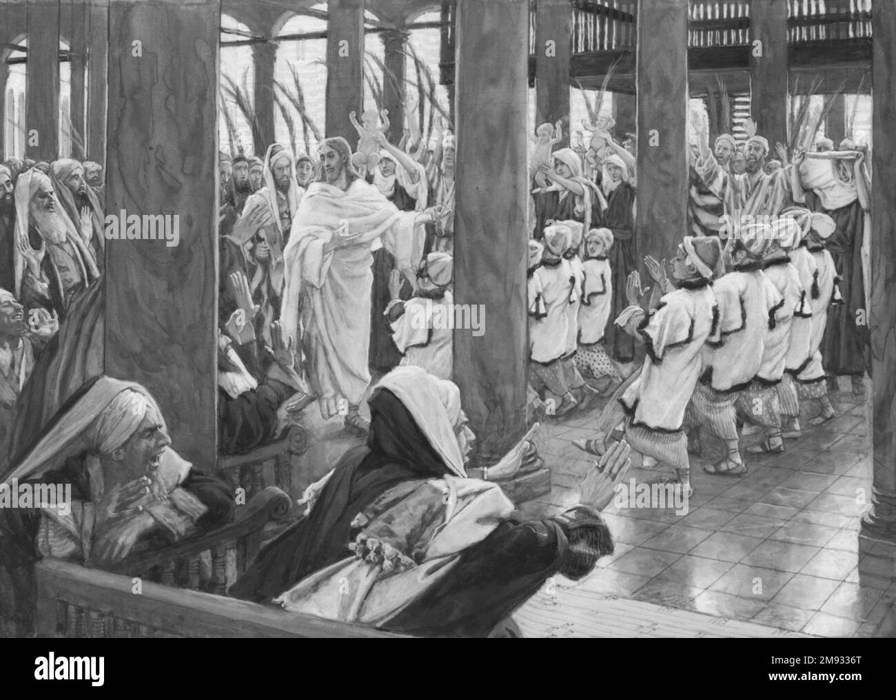 La Processione nel Tempio (le Cortège dans le Temple) James Tissot (francese, 1836-1902). La Processione nel Tempio (le Cortège dans le Temple), 1886-1894. Acquerello opaco su grafite su carta in wove grigia, immagine: 7 7/8 x 11 3/16 pollici (20 x 28,4 cm). Arte europea 1886-1894 Foto Stock