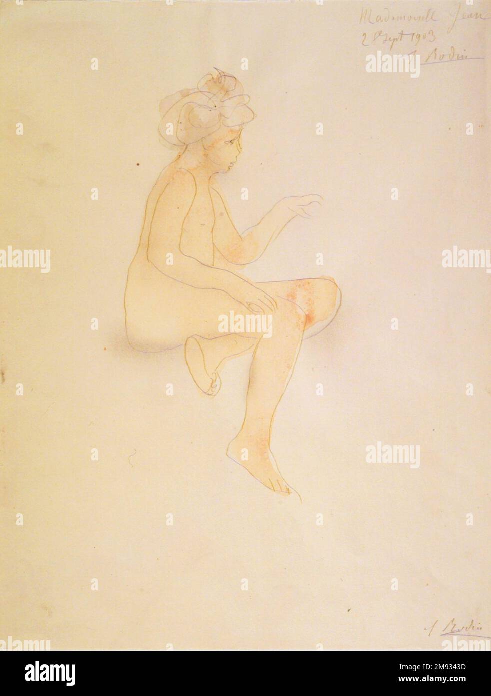Signorina Jean Simpson, seduta (Mlle Jean Simpson, assise) Auguste Rodin (francese, 1840-1917). Sig.na Jean Simpson, seduto (Mlle Jean Simpson, assise), 1903. Grafite e acquerello su carta Wove, 12 7/8 x 9 7/8 pollici (32,7 x 25,1 cm). Arte europea 1903 Foto Stock