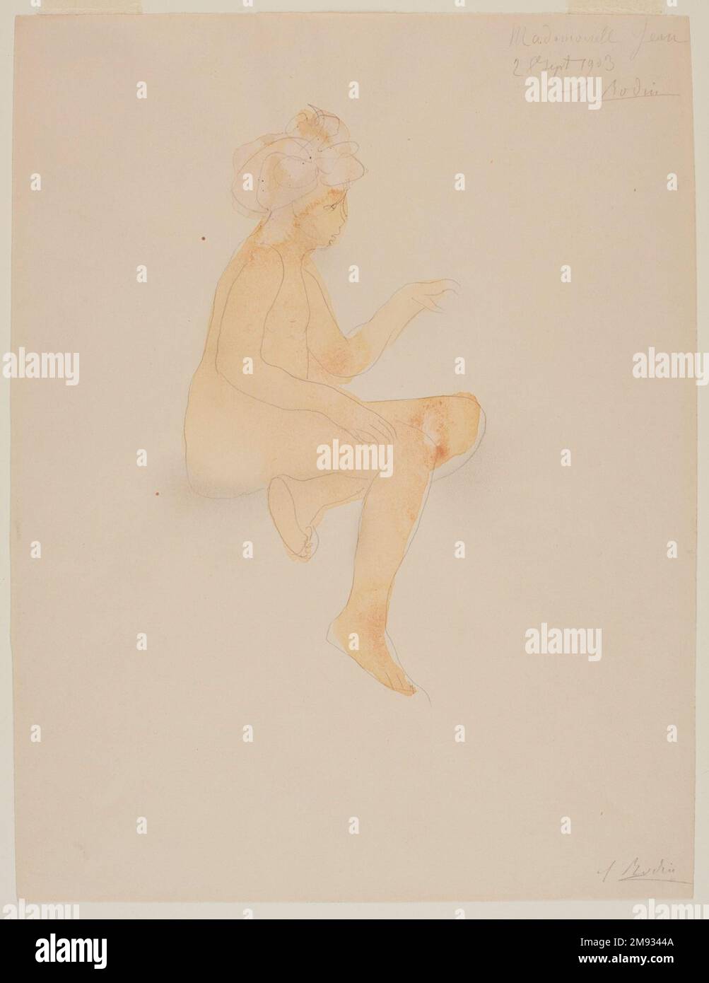 Signorina Jean Simpson, seduta (Mlle Jean Simpson, assise) Auguste Rodin (francese, 1840-1917). Sig.na Jean Simpson, seduto (Mlle Jean Simpson, assise), 1903. Grafite e acquerello su carta Wove, 12 7/8 x 9 7/8 pollici (32,7 x 25,1 cm). Arte europea 1903 Foto Stock