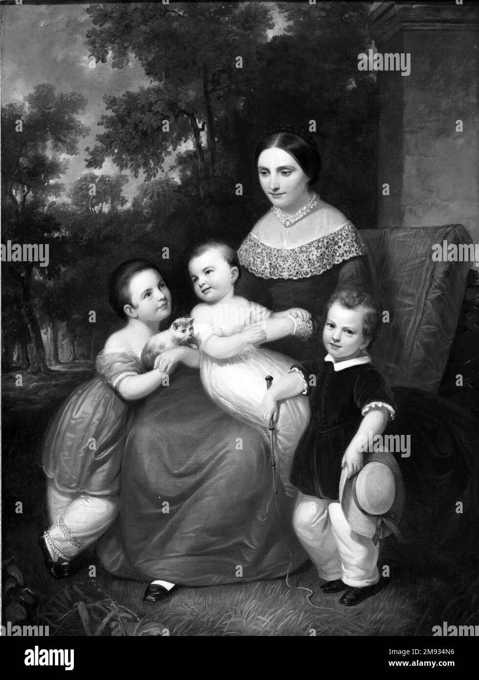 Ellen Almira Low e i suoi tre figli Daniel Huntington (americano, 1816-1906). Ellen Almira Low e i suoi tre figli, 1847. Olio su tela, 64 x 53 15/16 poll. (162,5 x 137 cm). Arte americana 1847 Foto Stock