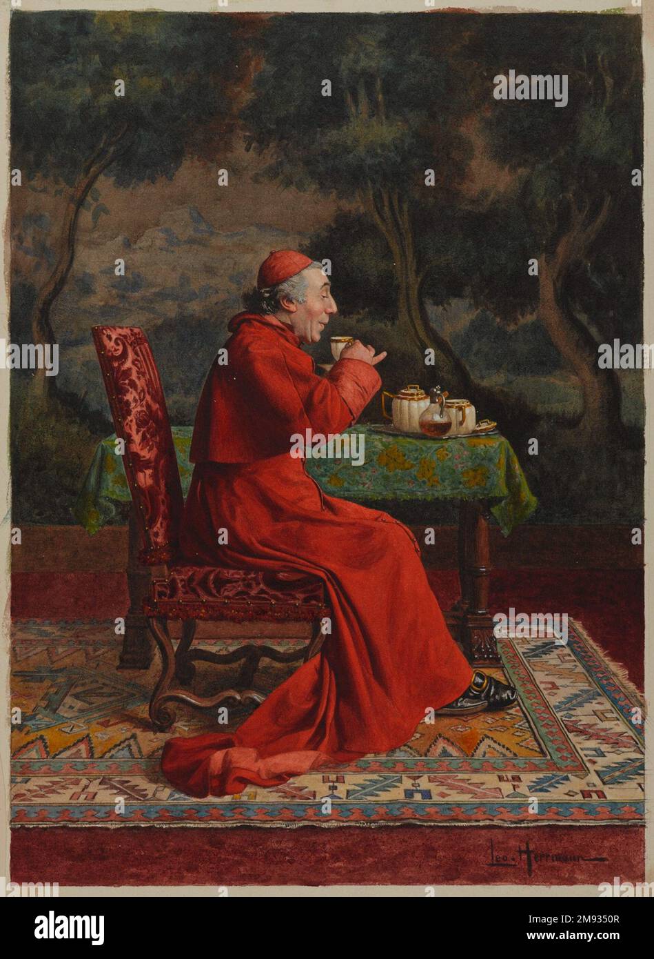 Cardinale Tea Léo Herrmann (francese, 1853-1927). Cardinal Tea, n.d. Gouache, acquerello e grafite su carta Wove, immagine: 10 13/16 x 7 7/8 pollici (27,5 x 20 cm). Arte europea n.d. Foto Stock