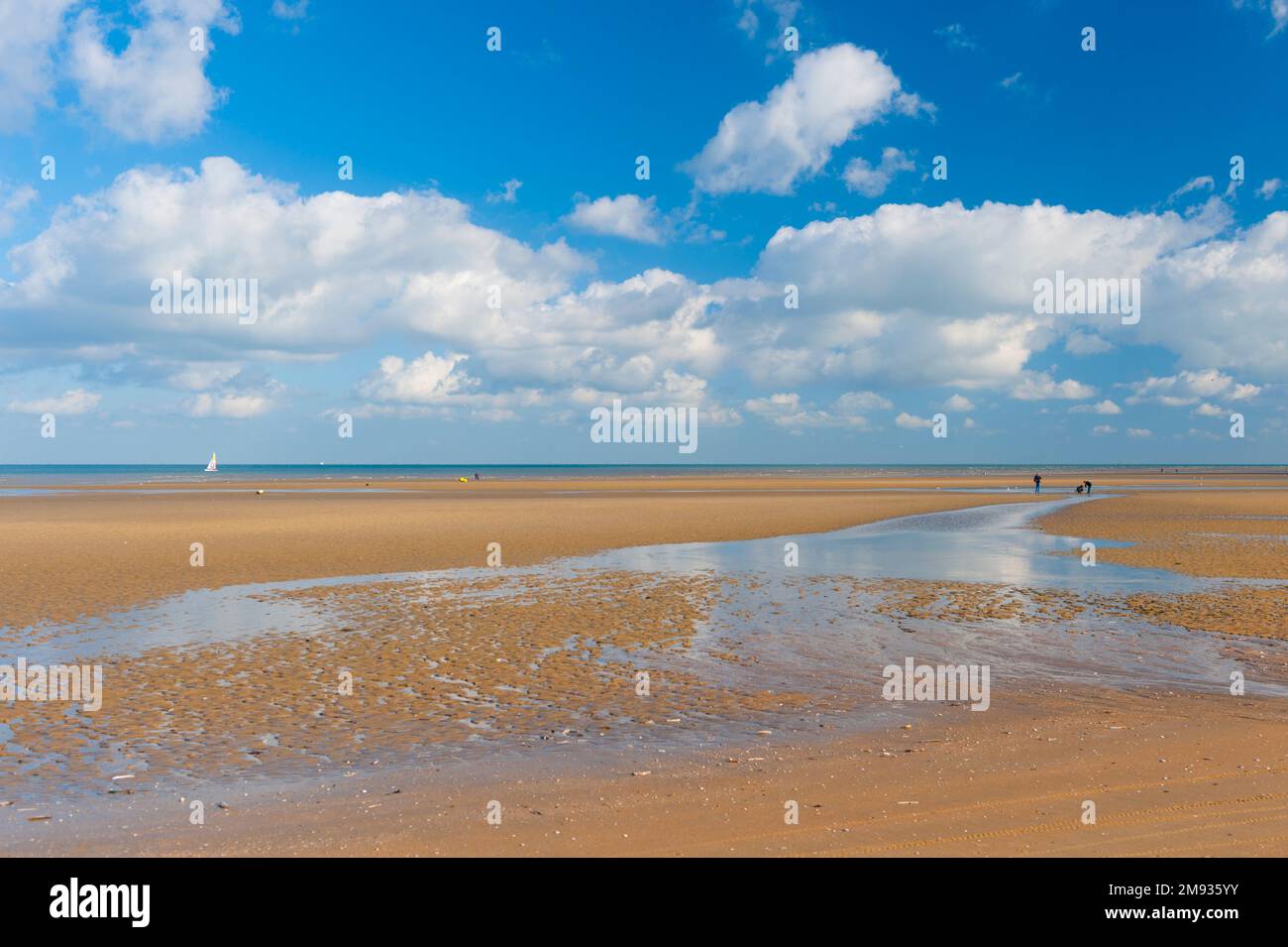 Francia, Calvados (14), Cabourg, spiaggia durante una marea primaverile Foto Stock