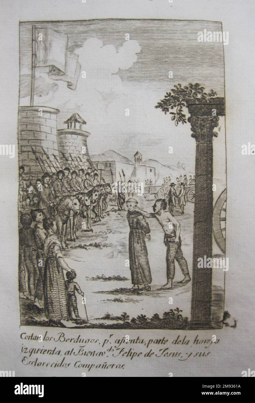 Vita di San Filippo di Gesù (Vida de San Felipe de Jesus) José Montes de Oca (messicano, attivo ca. 1788-1820). Vita di San Filippo di Gesù (Vida de San Felipe de Jesus), 1801. Stampe incise su carta bianca antica, rilegatura moderna, formato copertina: 9 1/8 x 6 7/16 cm (23,2 x 16,4 cm). Questi tre oggetti raccontano la storia del patriottismo creolo degli inizi del diciannovesimo secolo del Messico. Il movimento per l'indipendenza messicano fu alimentato da Creoles, che spesso si negò una voce nel governo coloniale. L'atto di indipendenza del 1821 formalizzò l'indipendenza che era stata dichiarata nel 1810 e fu firmata da m. Foto Stock