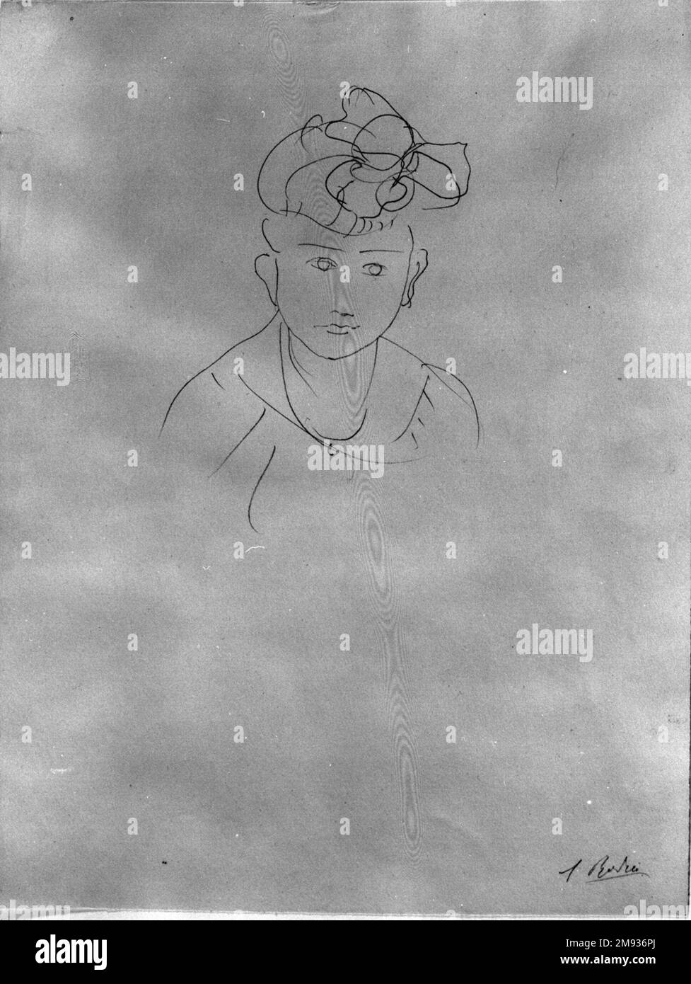 Capo di Jean Simpson (Tête de Jean Simpson) Auguste Rodin (francese, 1840-1917). Capo di Jean Simpson (Tête de Jean Simpson), 1903. Grafite su carta con scanalature, 12 7/8 x 9 7/8 poll. (32,7 x 25,1 cm). Arte europea 1903 Foto Stock