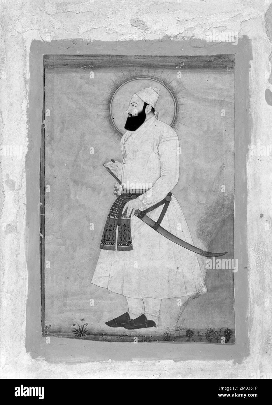 Ritratto di Abu'l Hasan, l'ultimo sultano di Golconda Minuchihr. Ritratto di Abu'l Hasan, l'ultimo sultano di Golconda, fine 17th-inizio 18th ° secolo. Acquerelli opachi e oro su carta, foglio: 11 3/4 x 7 5/8 pollici (29,8 x 19,4 cm). Questo ritratto raffigura Abu'l Hasan, l'ultimo sultano della dinastia Qutb-Shahi di Golconda, un regno nel Decano (India centrale meridionale) che è stato molto celebrato per il suo rifiuto di inchinarsi agli imperatori Mughal. Il sultano è raffigurato con un oro radioso nimbus, una convenzione di ritratti deccani di regnanti. I Mughals infine conquistarono Golconda dopo un lungo assedio, e AB Foto Stock