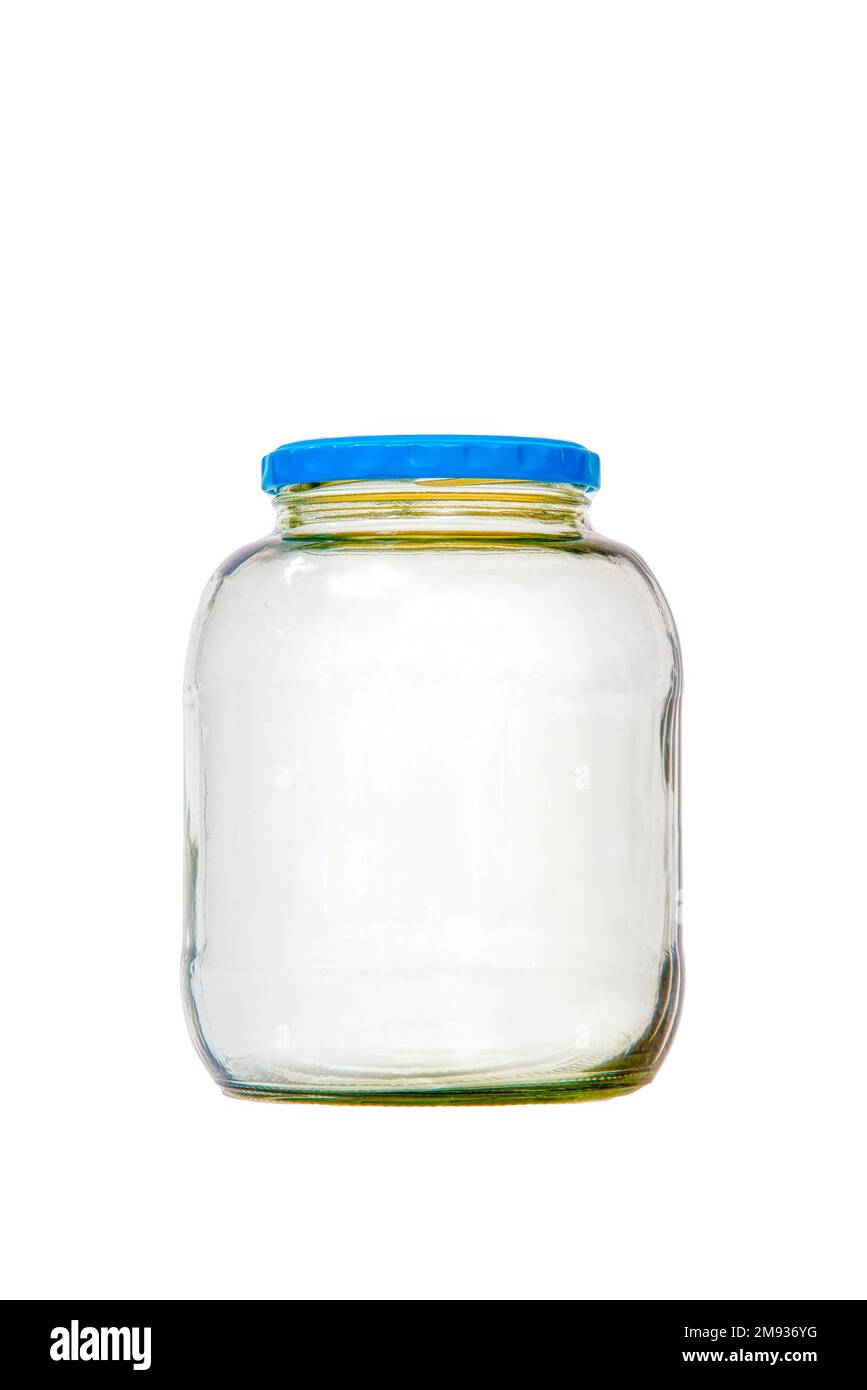 Un vaso di raccolta vuoto con coperchio isolato su bianco con spazio copia. Foto Stock
