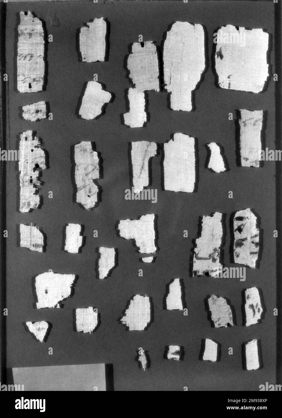 Frammenti di papiro inscritti in frammenti di papiro hieratico e demotico inscritti in hieratico e demotico, 664-30 B.C.E. Papiro, inchiostro, vetro: 6 1/8 x 8 1/4 pollici (15,5 x 21 cm). Egiziano, Classico, Antica Arte Vicino Orientale 664-30 B.C.E. Foto Stock
