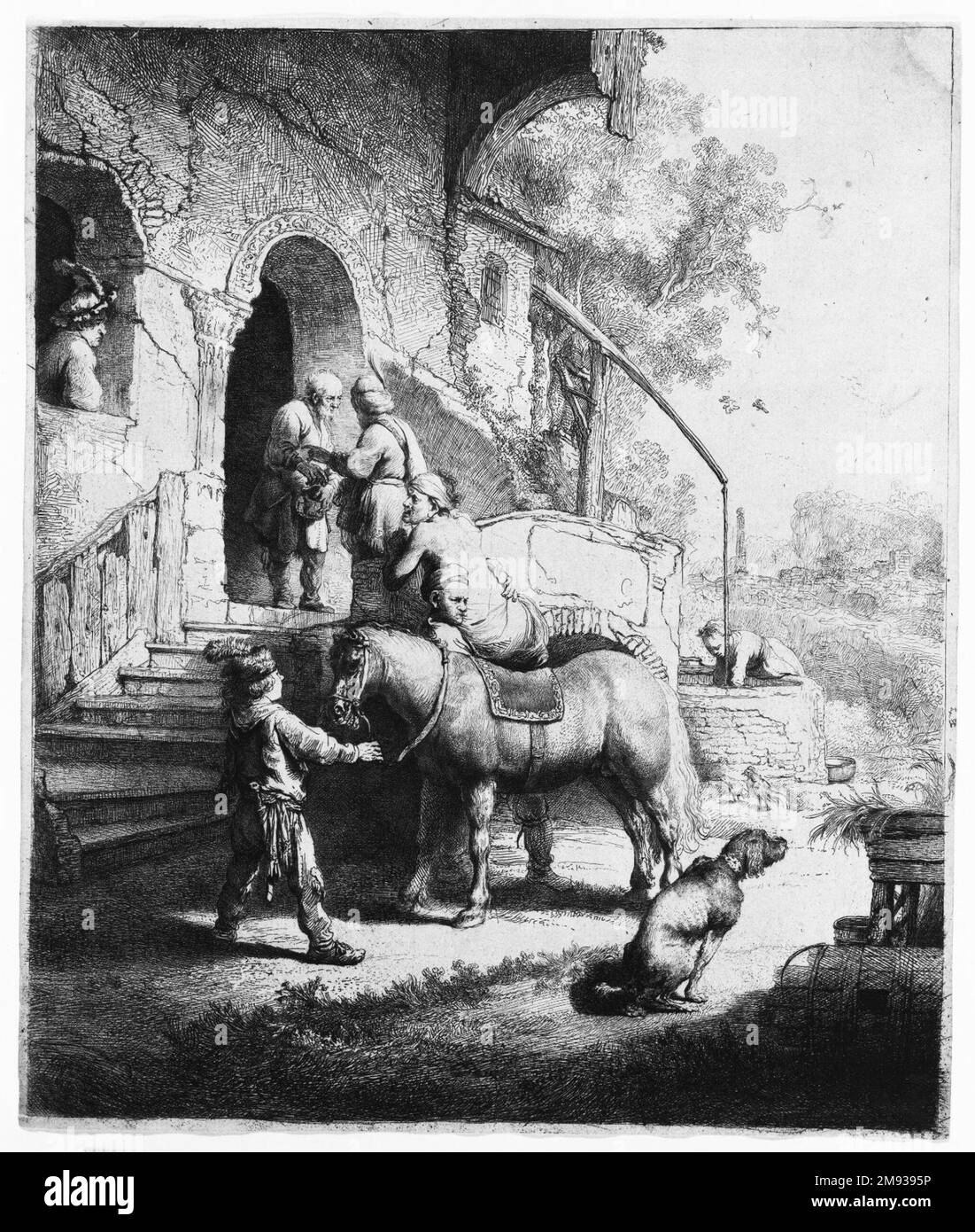 Il buon Samaritano Rembrandt Harmensz. Van Rijn (olandese, 1606-1669). , 1633. Incisione e sbavatura su carta posata, piastra: 9 5/8 x 8 1/16 poll. (24,4 x 20,5 cm). Arte europea 1633 Foto Stock