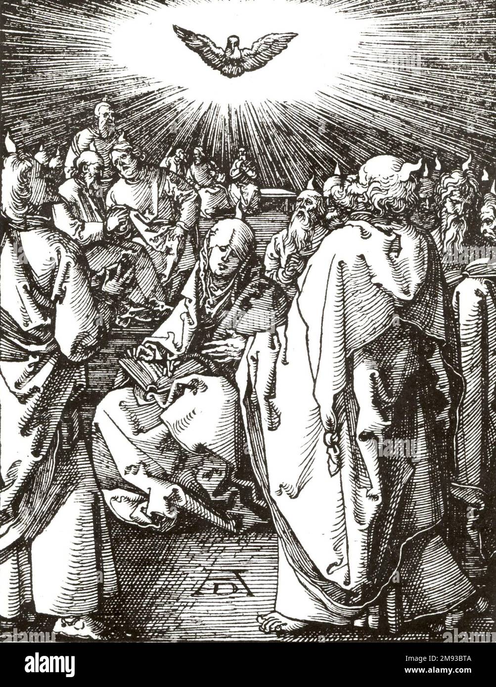 La piccola Passione: La Pentecoste Albrecht Dürer (tedesco, 1471-1528). La piccola Passione: Pentecoste, 1509-1511; edizione del 1511. Taglio a legno su carta steso, immagine: 4 15/16 x 3 7/8 pollici (12,5 x 9,8 cm). Arte europea 1509-1511; edizione del 1511 Foto Stock La piccola Passione: La Pentecoste Albrecht Dürer (tedesco, 1471-1528). La piccola Passione: Pentecoste, 1509-1511; edizione del 1511. Taglio a legno su carta steso, immagine: 4 15/16 x 3 7/8 pollici (12,5 x 9,8 cm). Arte europea 1509-1511; edizione del 1511 Foto Stock