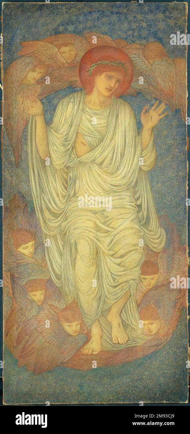 Christ in Glory (Salvator Mundi) Sir Edward Coley Burne-Jones (British, 1833-1898). , iniziato nel 1874. Pastello a cera e grafite su carta montata su tela, 76 x 35 poll. (193 x 88,9 cm). L'arte europea è iniziata nel 1874 Foto Stock