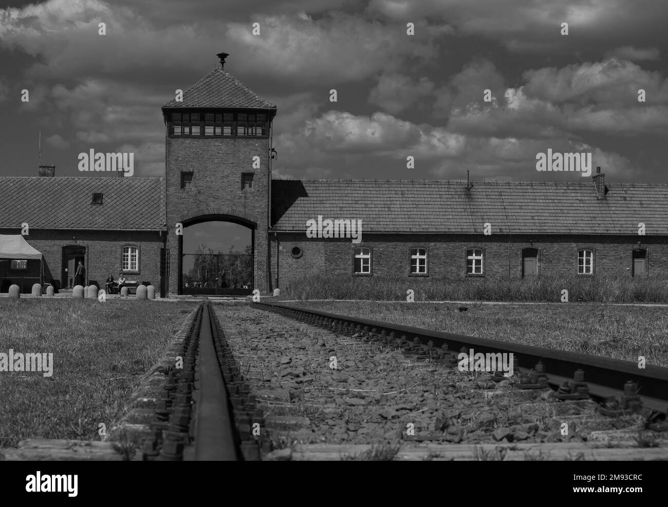 15 2022 giugno: Oswiecim, Polonia. Ingresso principale al campo di concentramento di Auschwitz Birkenau, che era il più bigido dell'Europa orientale. Museo Memoriale dell'Olocausto Foto Stock